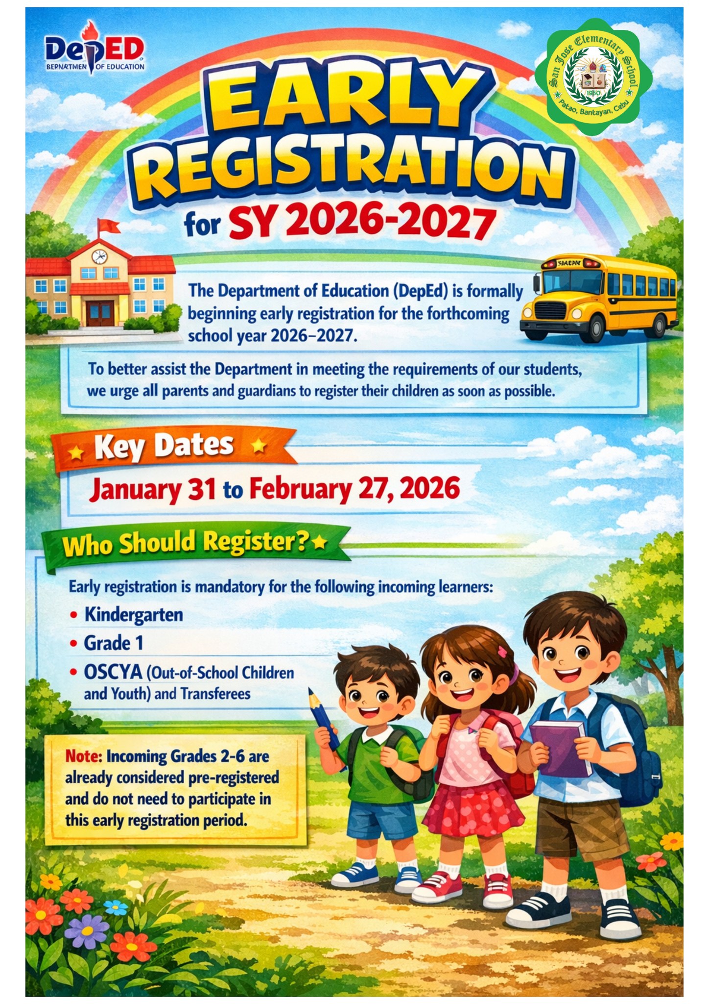 DepEd - ANNOUNCEMENT: Early Registration for SY 2026-2027 For the ...