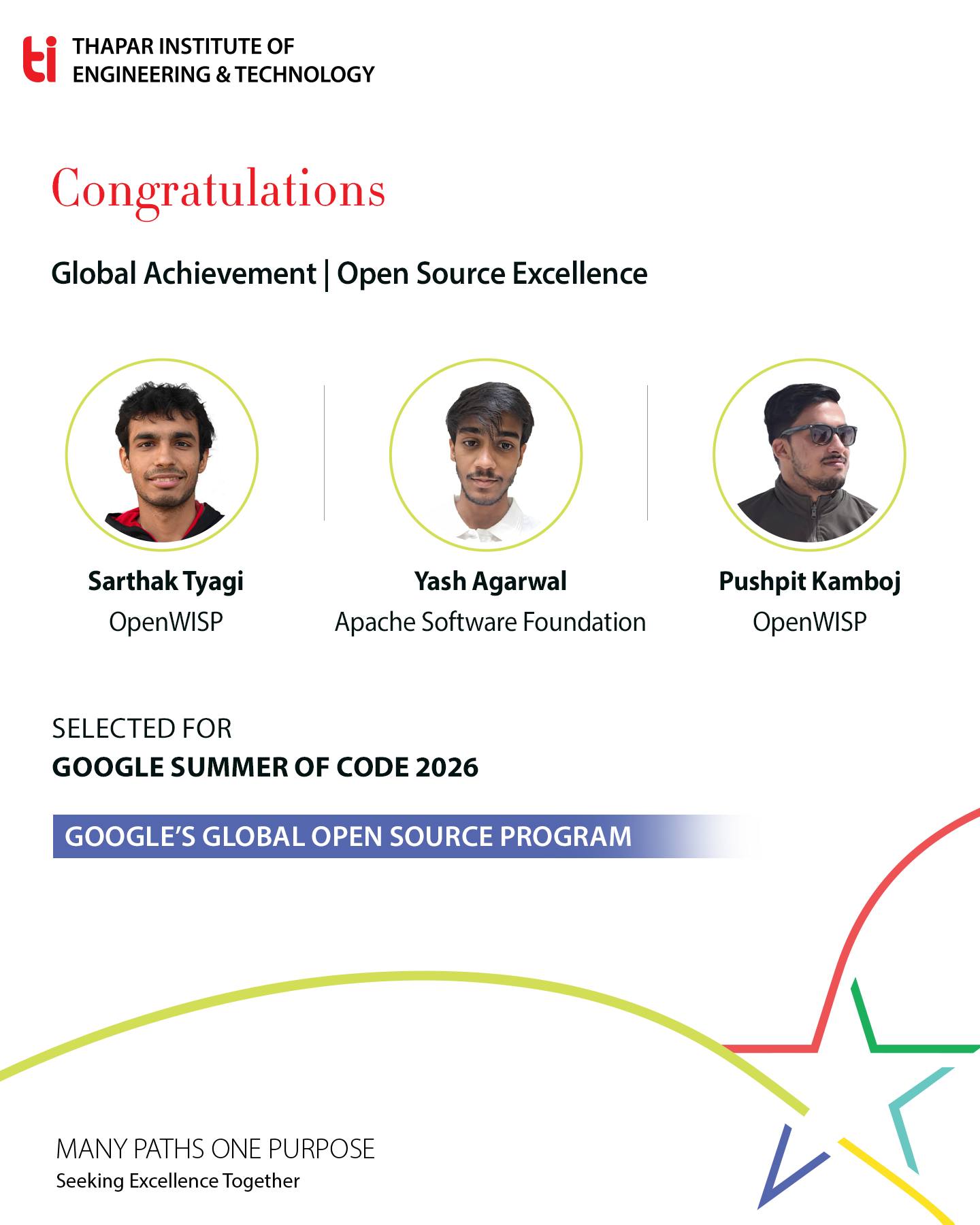 Global recognition in open-source innovation at TIET. We are proud to 
