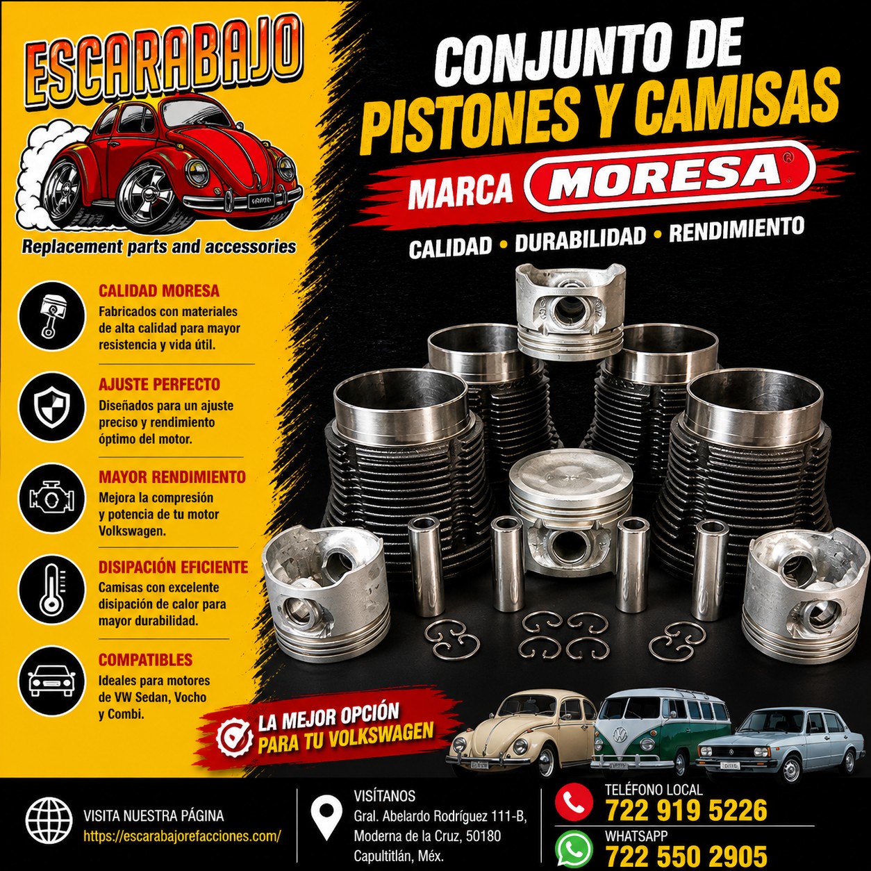 🔧🔥 Conjunto de Pistones y Camisas MORESA para Volkswagen Sedán