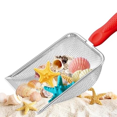 Adjustable Beach Sand Sifter With Long Handle – 22-41 Inch Aluminum Alloy Shark Tooth Scoop, Stainless Steel Sieve, Perfect For Kids & Adults, Beach Treasure Hunting