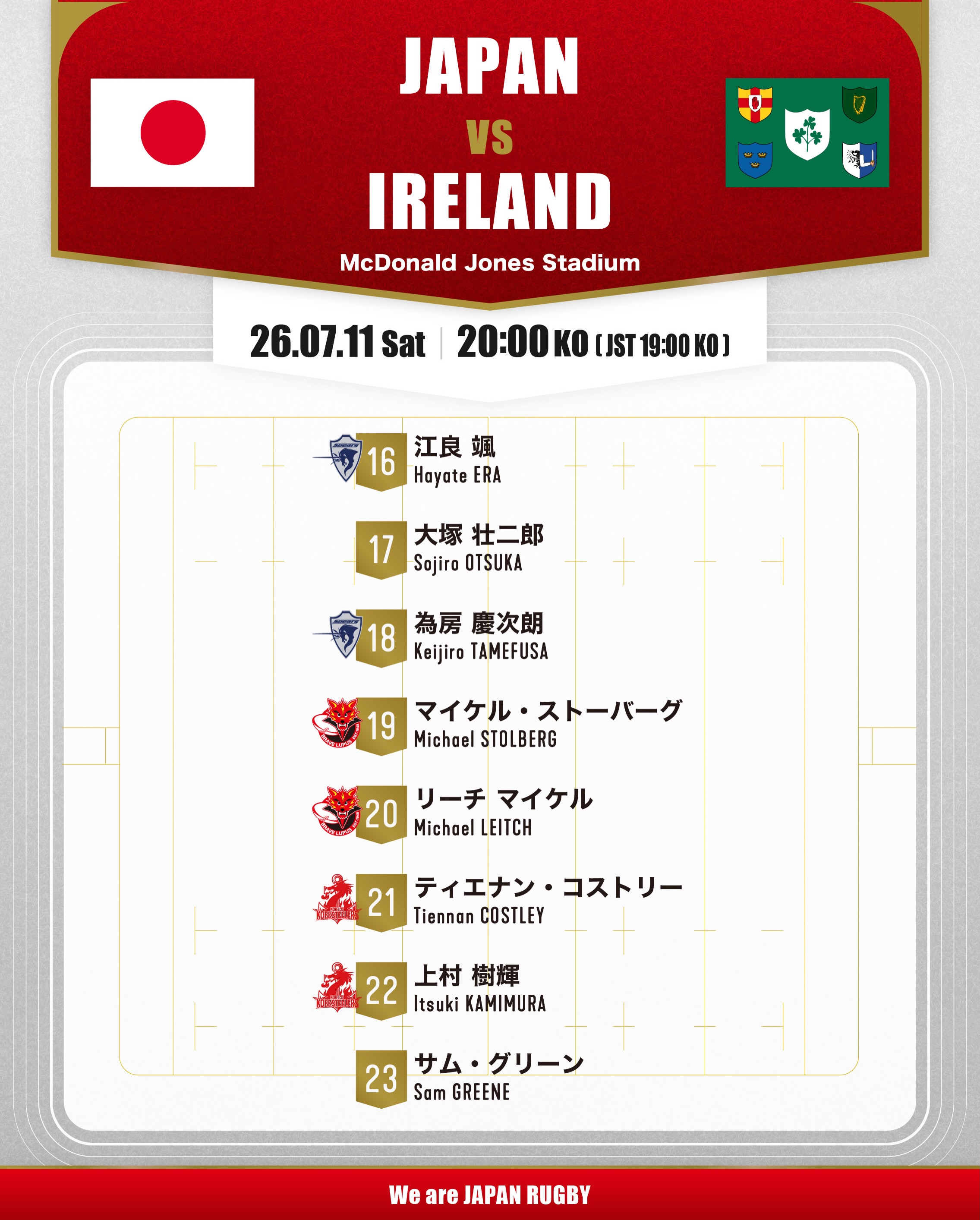 ネーションズチャンピオンシップ2026 🇯🇵日本代表 vs アイルランド