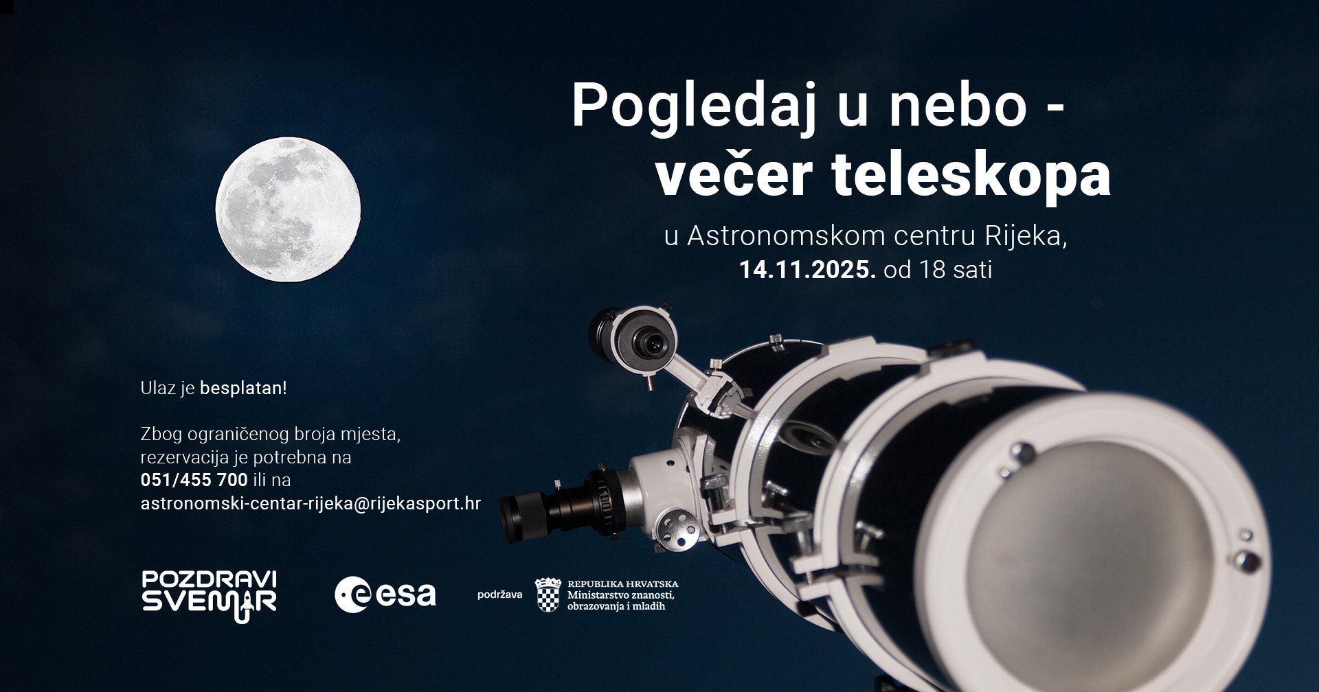 Rijeka - 🔭 POGLEDAJ U NEBO – VEČER TELESKOPA 14. studenog 2025 ...