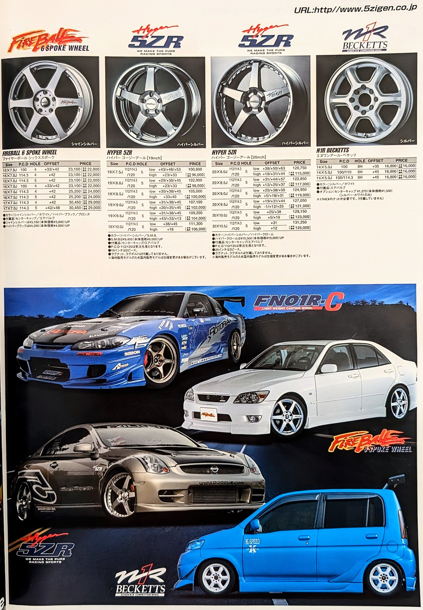 5-zigen wheels from 2007. Fireball 6 Spoke, Hyper 5ZR and N1R Becketts