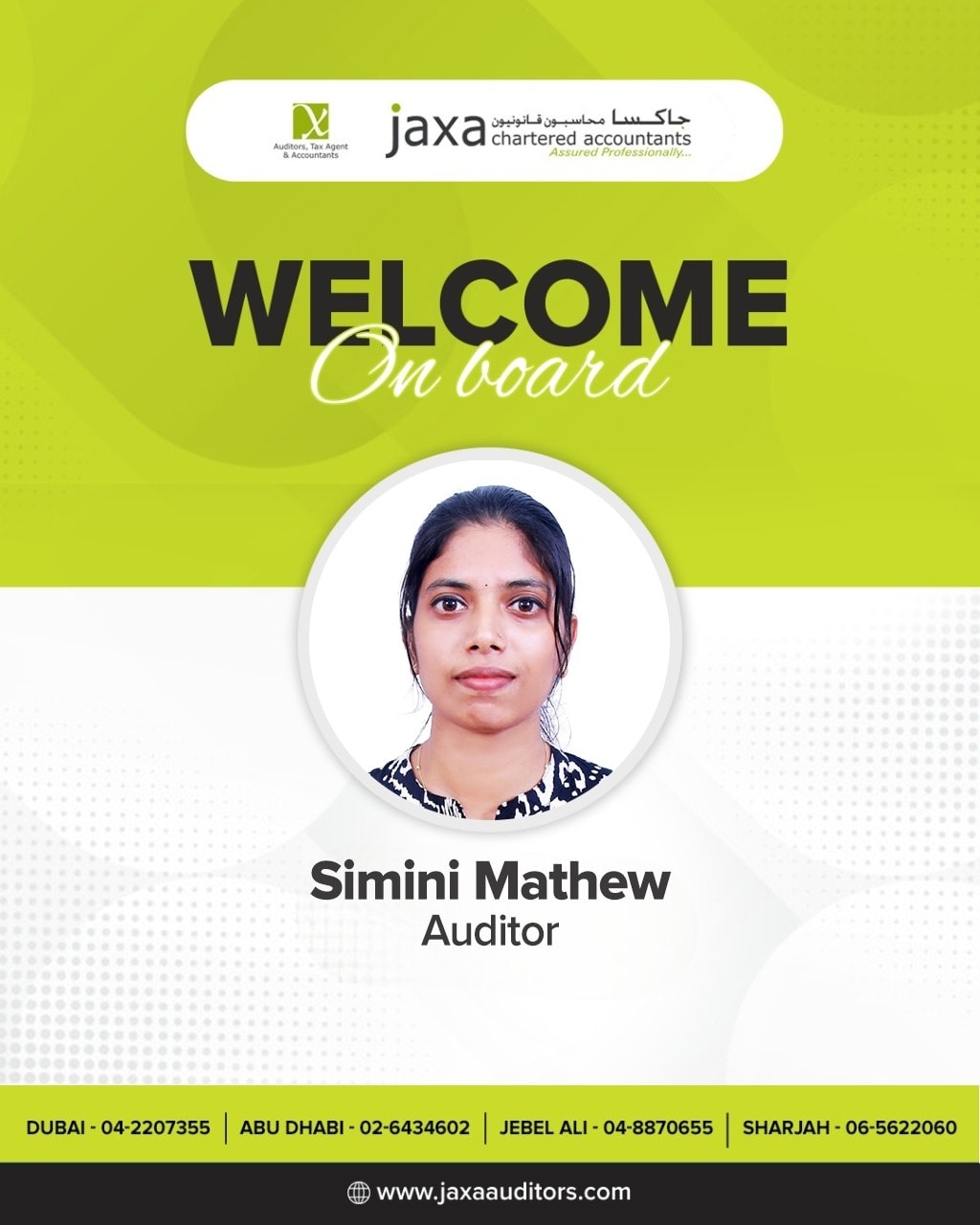 Jaxa - 🌟 A Warm Welcome to Ms. Simini Mathew – Our New Auditor at Jaxa ...