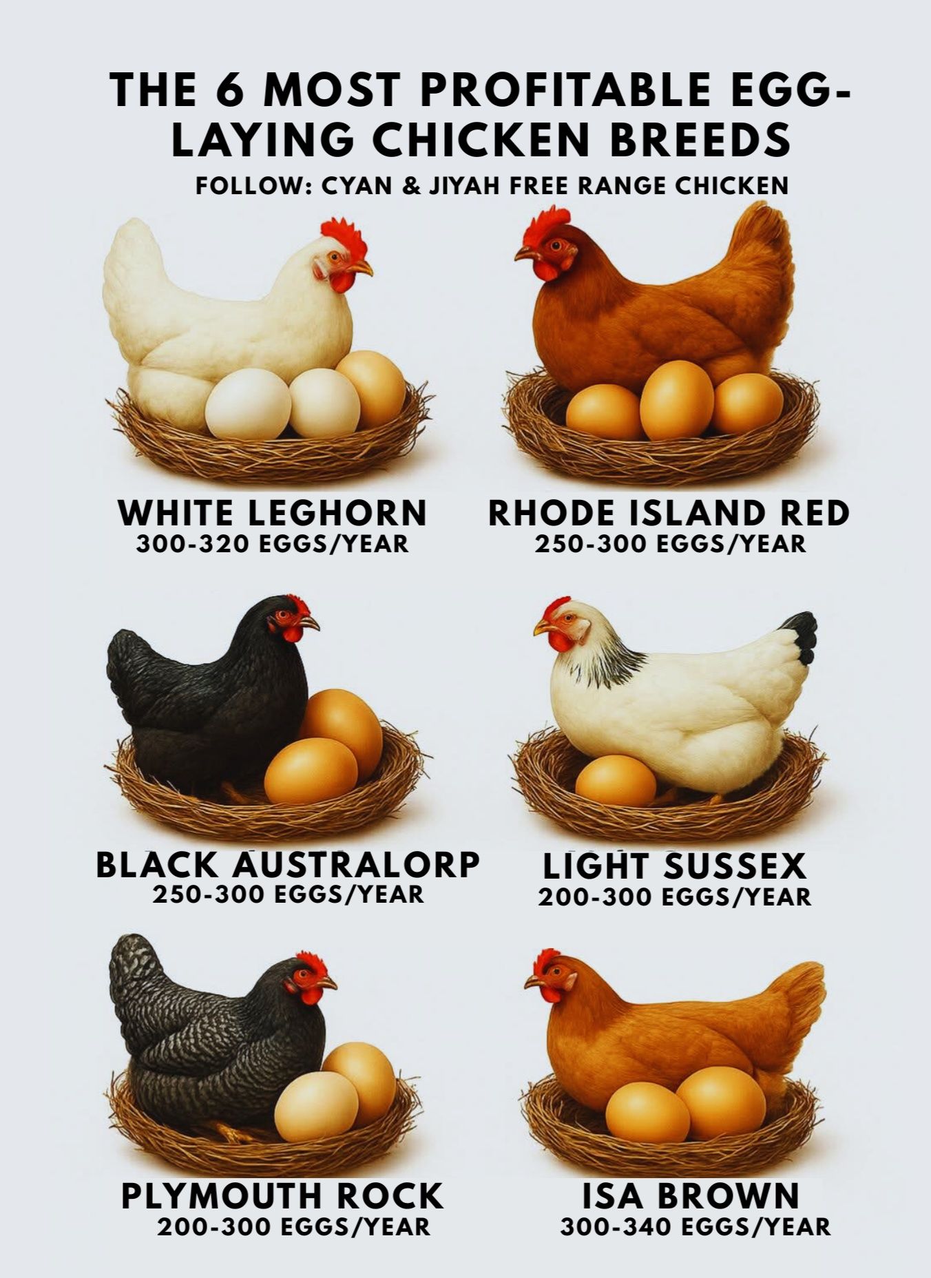 Curated visual reference: Most Profitable Cross Bred Chicken Breeds Reference: Cyan The 6 Most Profitable Egg Laying Chicken Breeds Egglaying
