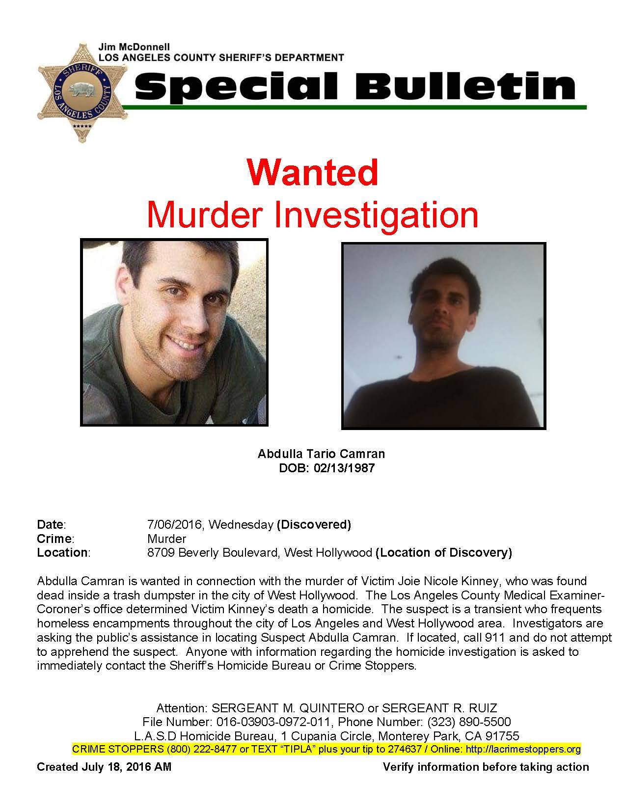 Arrest Made* in the West Hollywood Murder of Joie Nicole Kinney