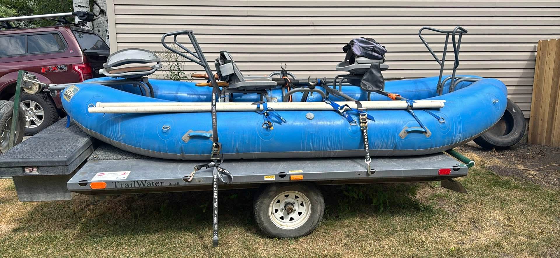 Blue Inflatable Fishing Raft with Frame and Trailer - Kayaks - Bozeman ...