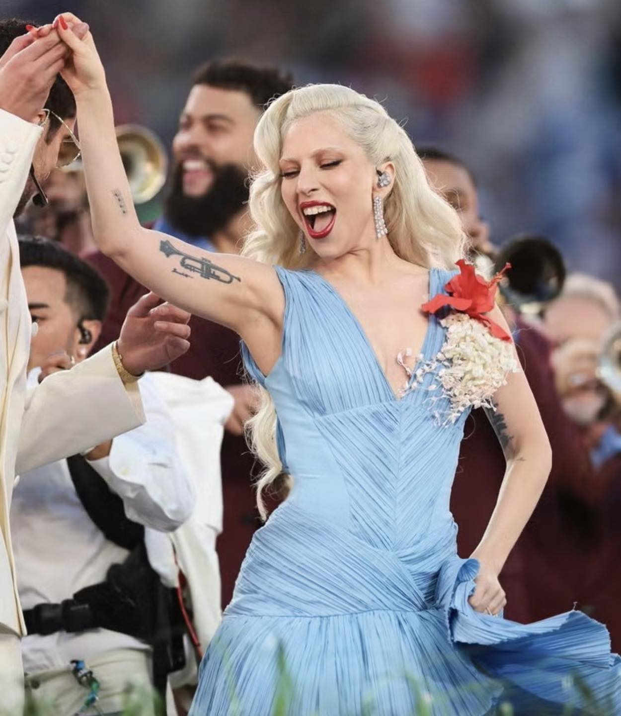 lady gaga inspired dress 5-year-old holding the doll version of her 39-year-old self which her look at the Super Bowl. 🥹 gypsy skirt hippie chic skirts