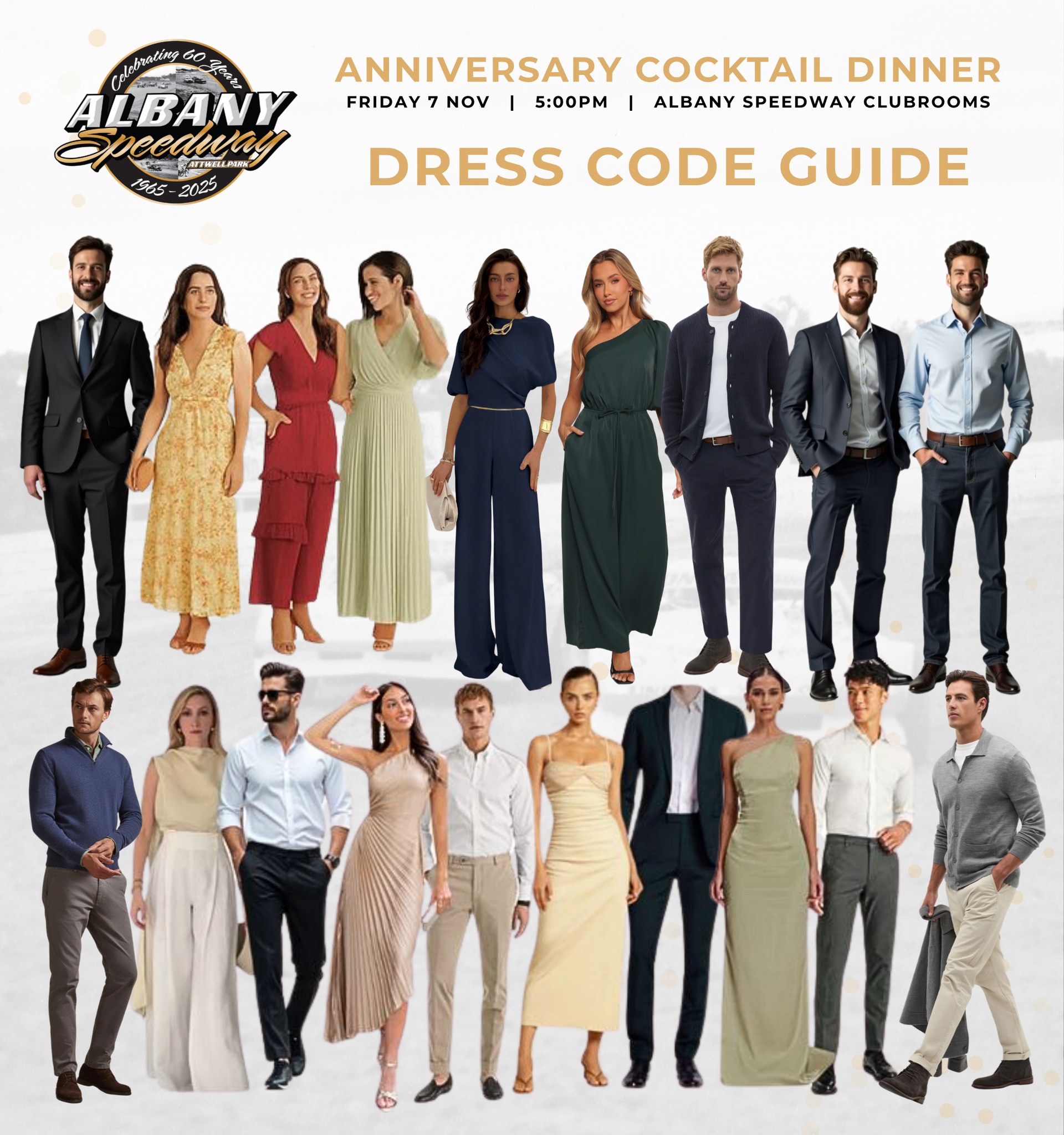 IT'S TIME to plan your outfit. Here's the dress code for the 2026 TDF Clubhouse Gala. Cocktail or formal attire with a sporting edge. Think 'Courtside to Clubhouse'. Elegant evening wear with