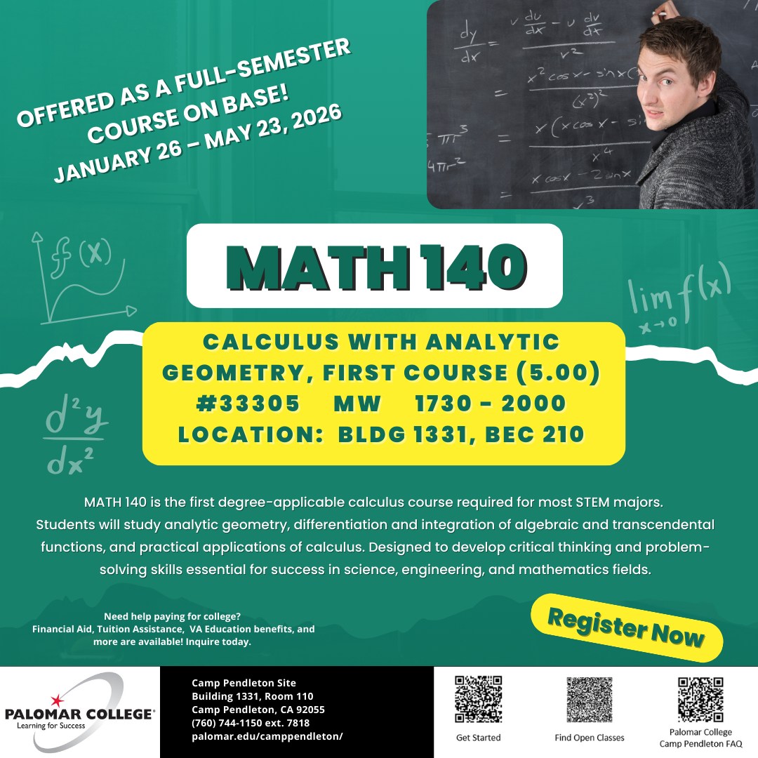 📐 Spring Math Classes... - Palomar College at Camp Pendleton | Facebook