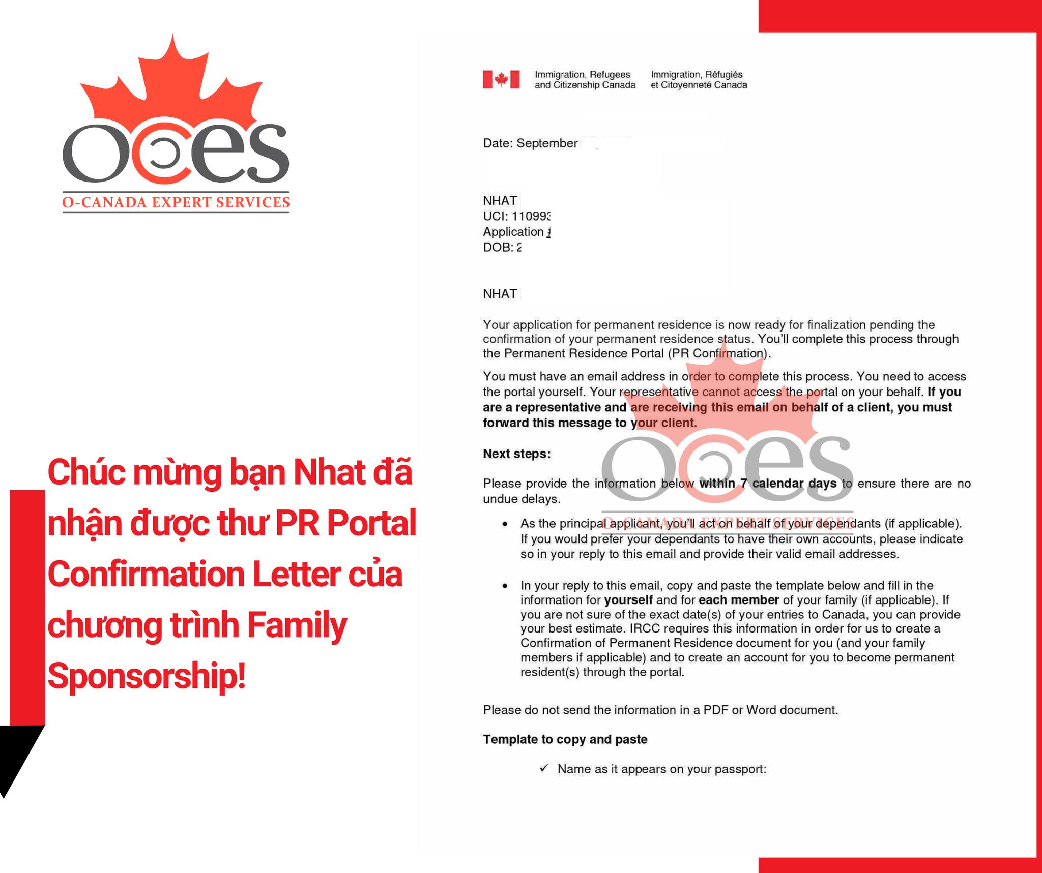 👏🏻PR Confirmation... - OCES - O-Canada Expert Services | Facebook