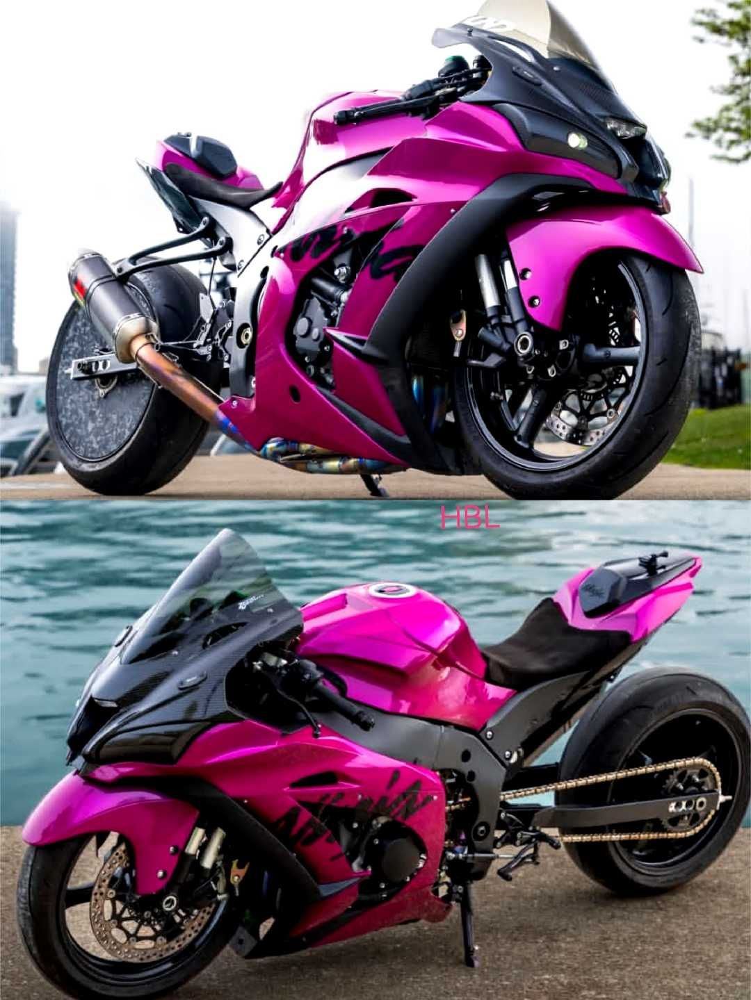 Pink / Magenta Kawasaki Ninja ZX-10R with wide rear tire