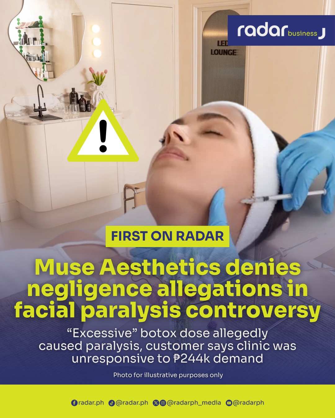 FIRST ON RADAR: A Botox treatment meant to slim the jawline has turned into a controversy for viral skin clinic Muse Aesthetics, after a patient claimed she developed facial paralysis following a