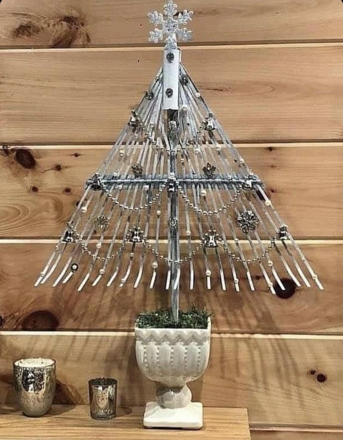 This - This upcycled rake tree from Pinterest would make a good decor ...