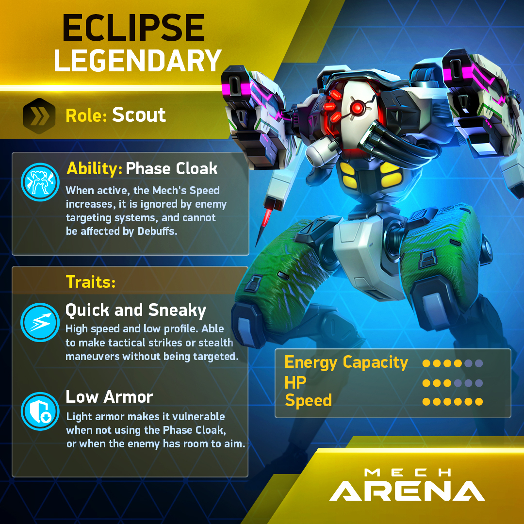 Mech Arena - 🌘💨 Meet Eclipse - a Legendary Scout with a... | Facebook