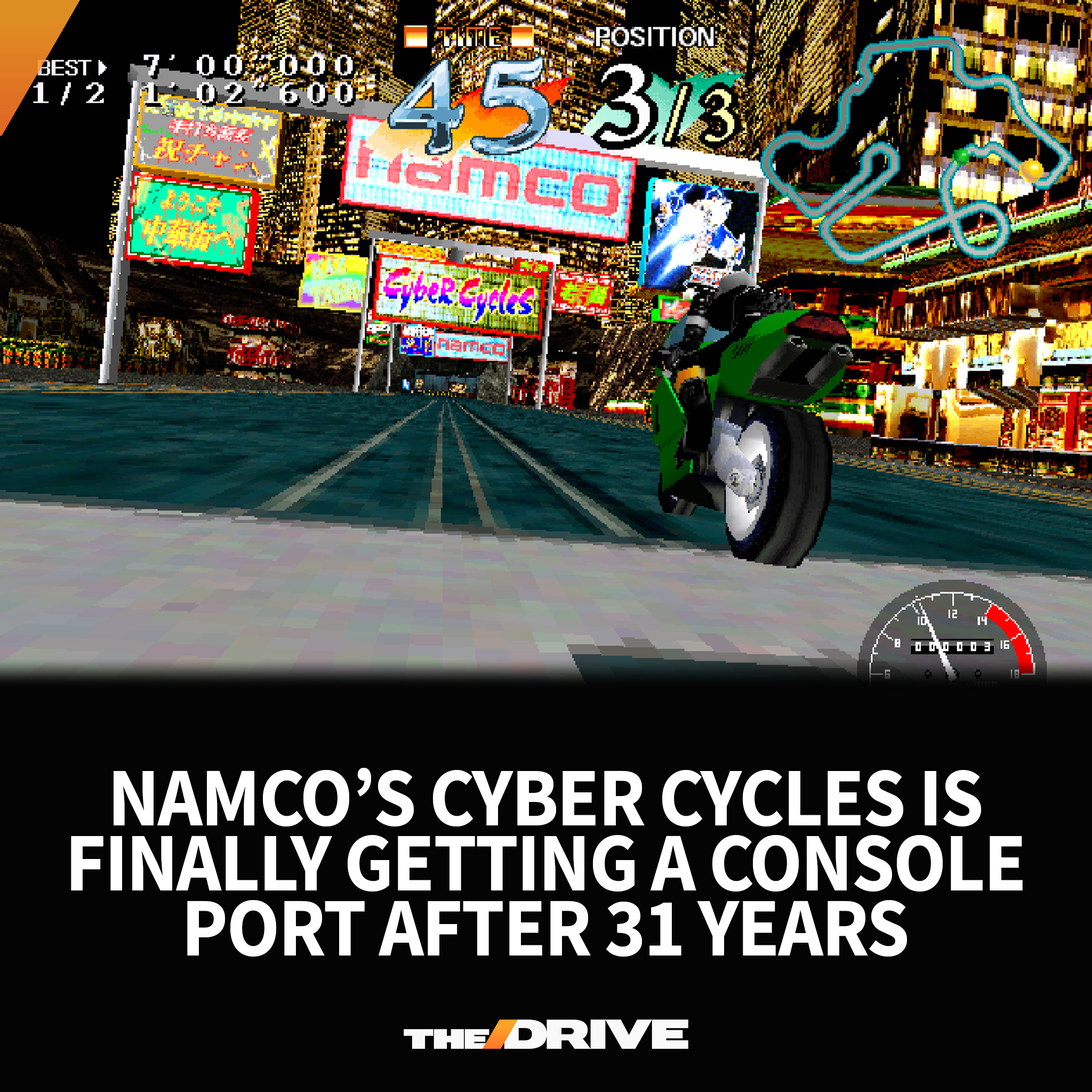 Released in arcades in 1995 after Ridge Racer, Cyber Cycles never