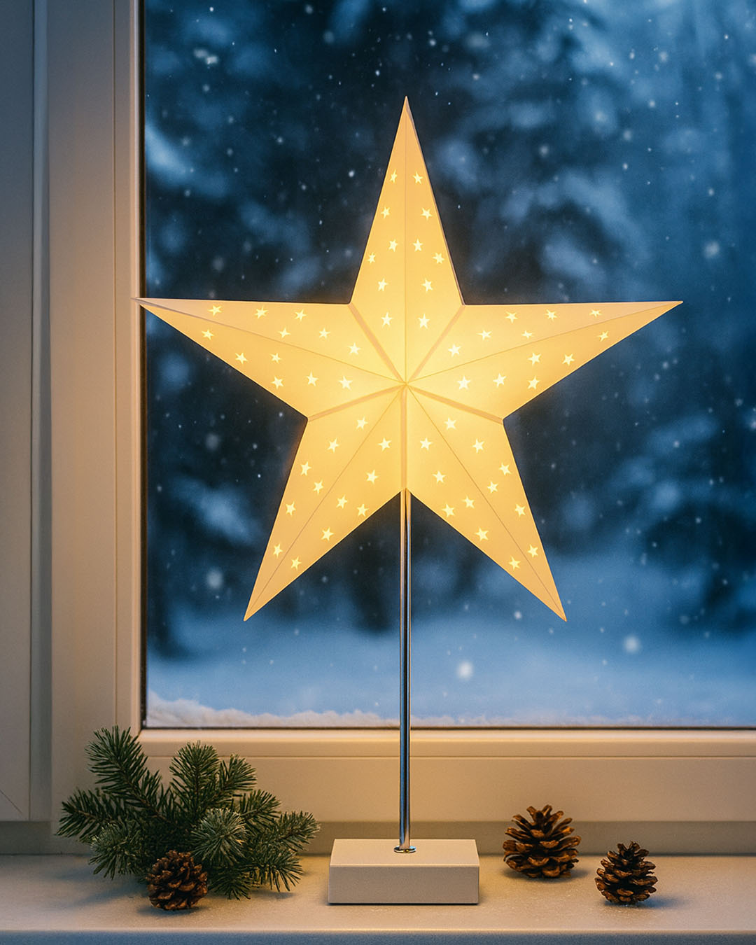 ✨ Unser stilvoller LED-Leuchtstern (60 cm) bringt warmes Licht in die dunkle Jahreszeit – perfekt fürs Fenster, Sideboard oder zum Verschenken.✨ Mit Timer-Funktion und 10 warmweißen LEDs schafft er mühelos eine gemütliche