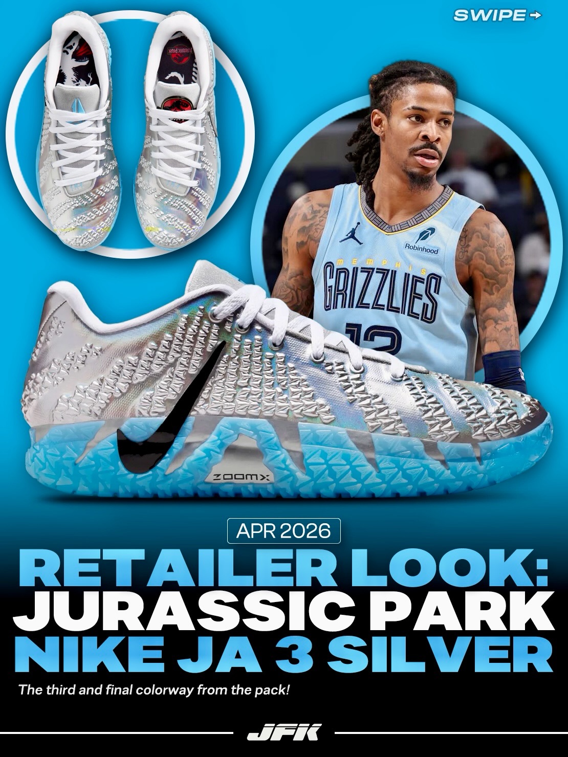 Retailer Look: Jurassic Park x Nike Ja 3 “Metallic Silver” 🦖 The