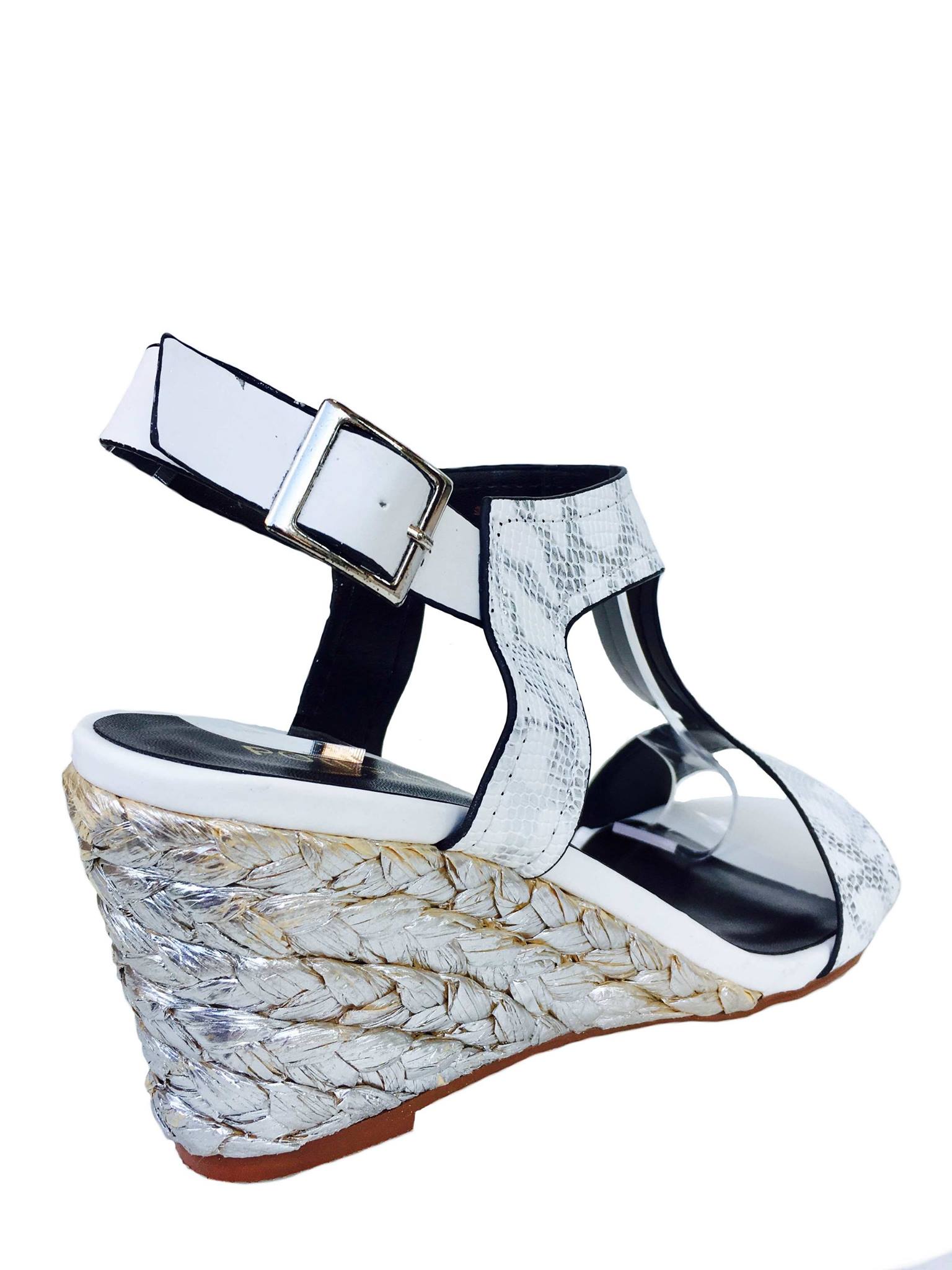 Sandales Compensées Corine Pointure 39/40 - Cuir Argenté - Talon Haut - Occasion
