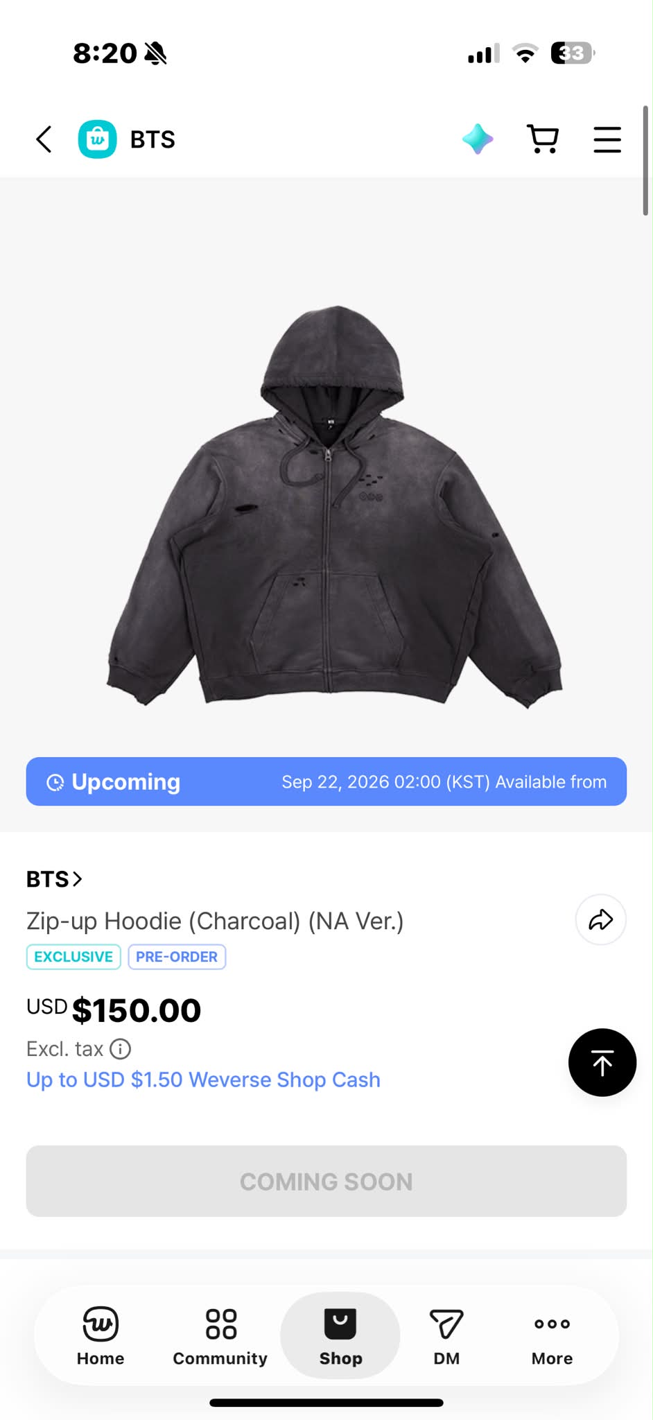 What time does the BTS Zip-up Hoodie drop in PST?