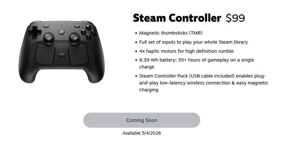 Steam Controller launches May 4th for $99