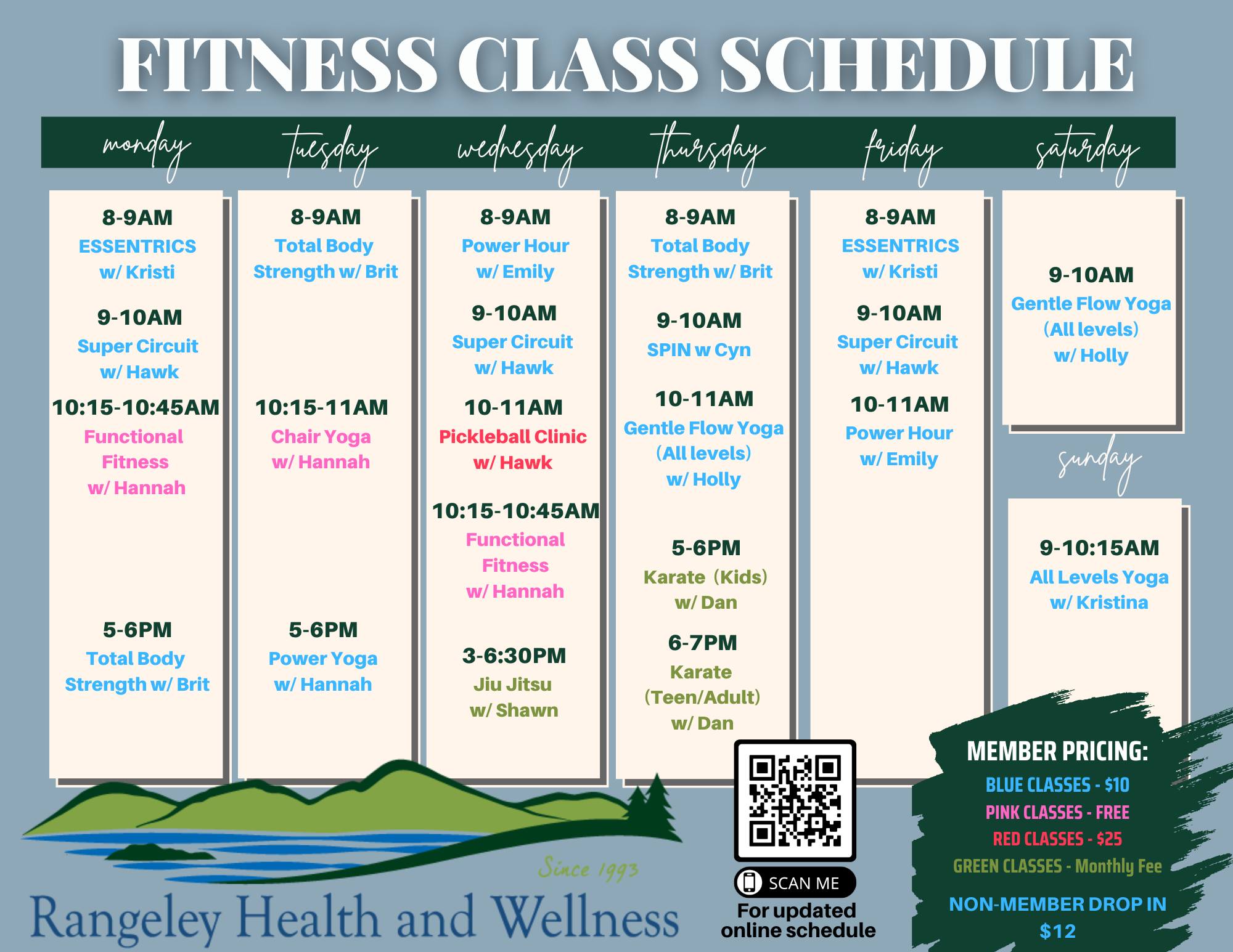 Rangeley - Here's a look at this weeks class line up! Drop ins are ...