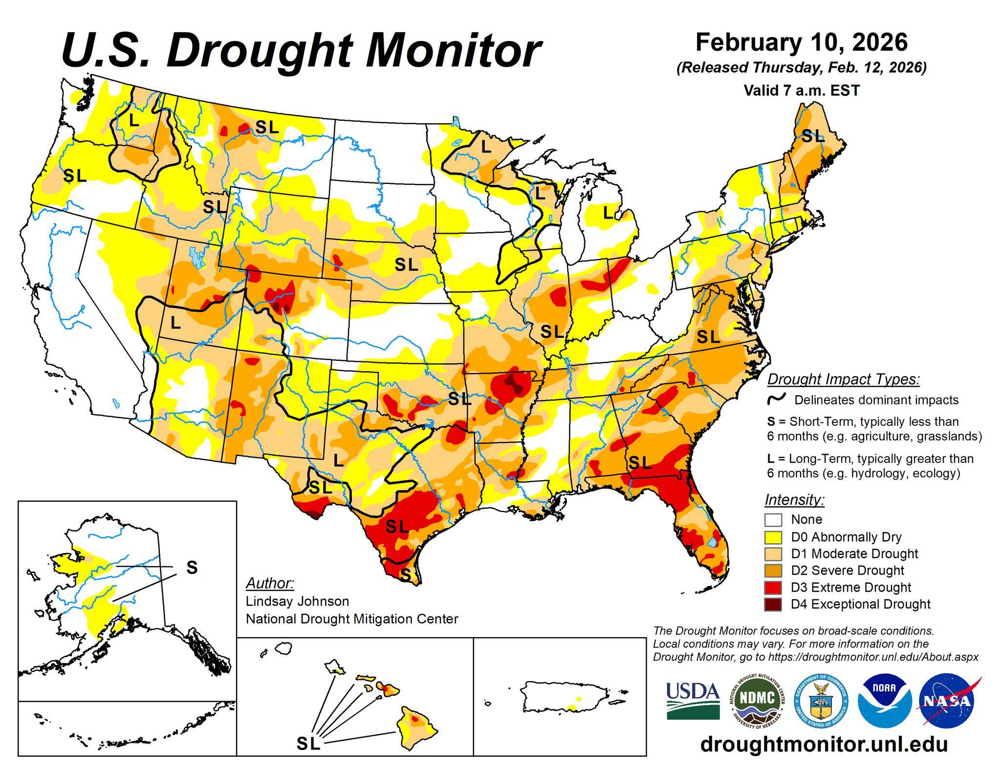 National - US Drought Monitor 2-12-26 For the 50 states and Puerto Rico ...