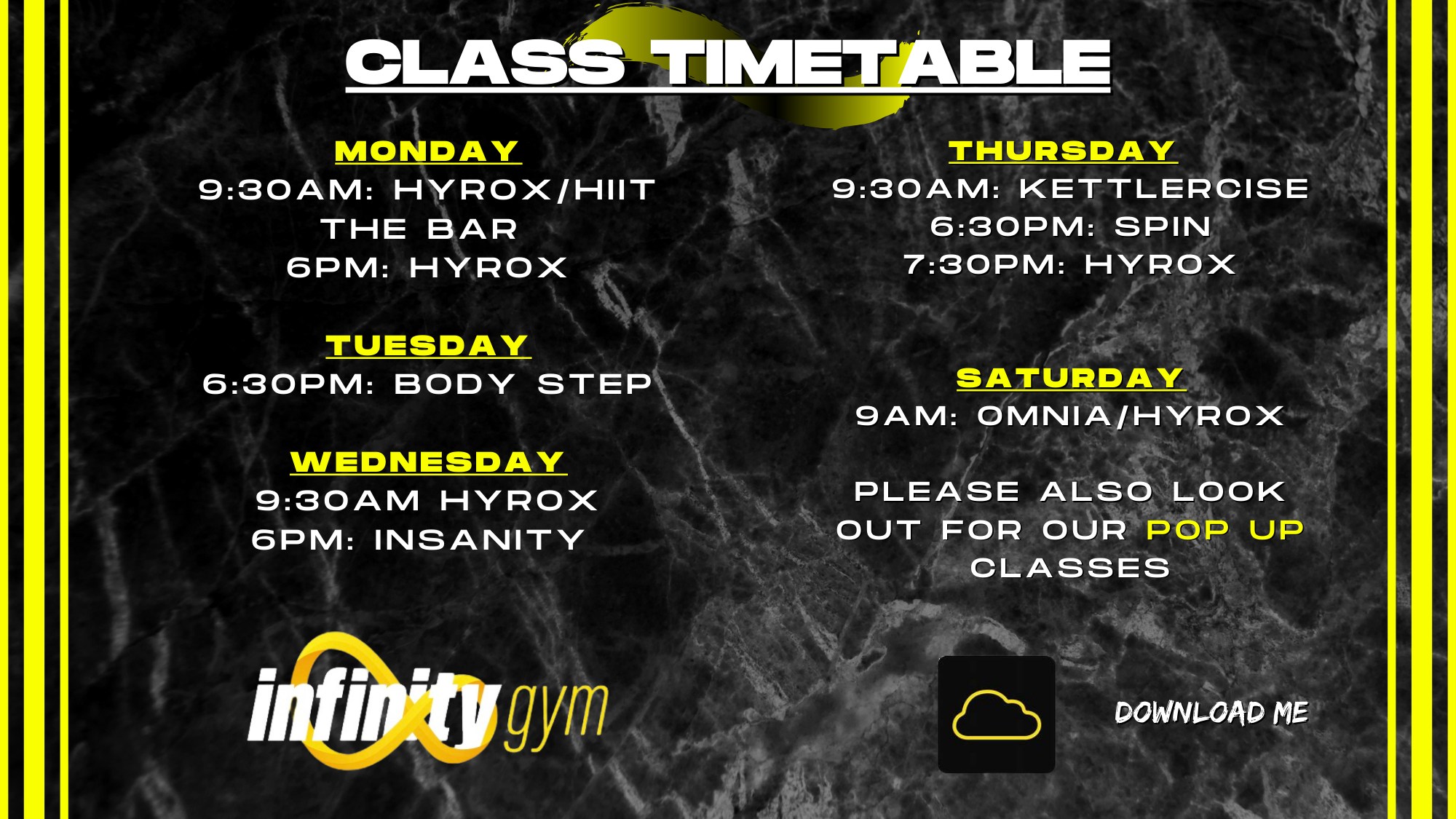 Infinity Gym - 📌 CLASS TIMETABLE & BOOKING INFO – PLEASE... | Facebook