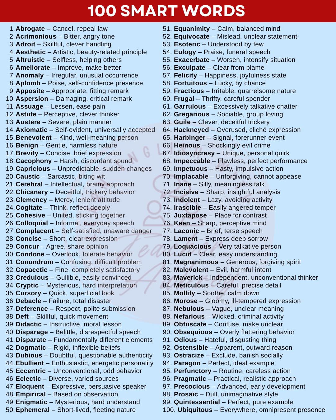 Learn - 100 Smart Words 📝🤓 #learnenglishwithteacheraubrey | Facebook