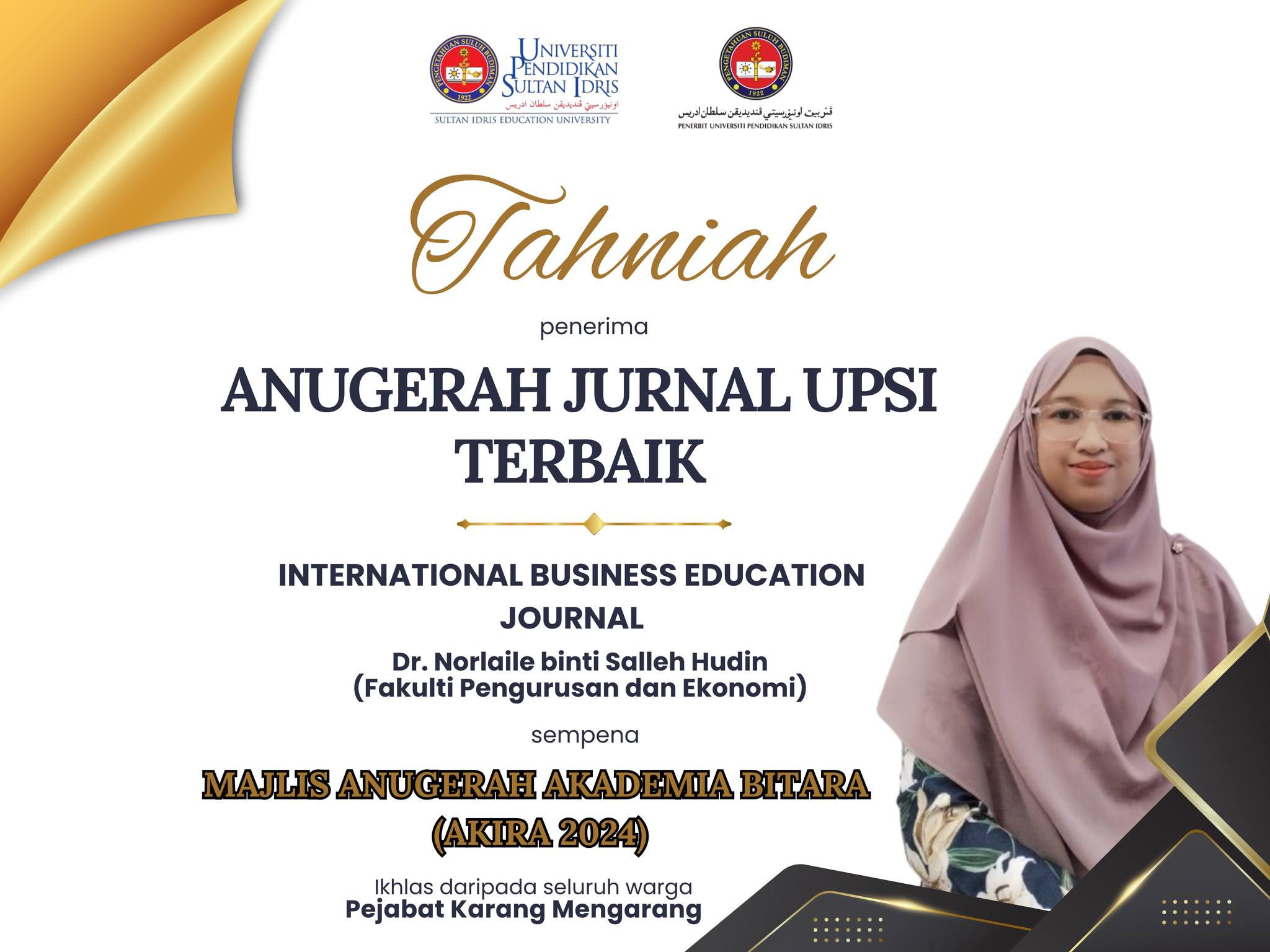 UPSI - Tahniah jurnal International Business Education Journal (IBEJ ...