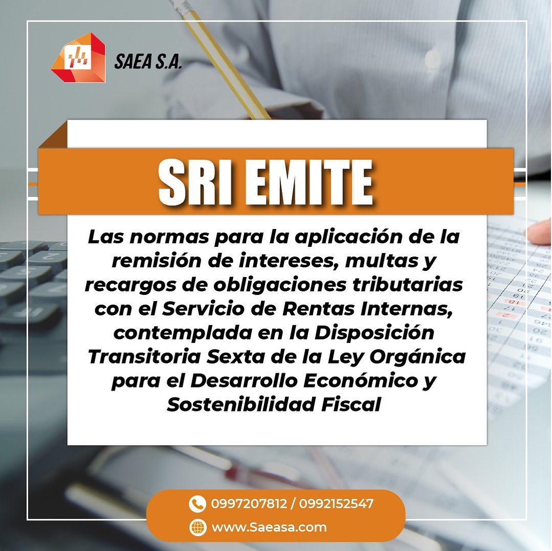 SAEA S.A. - SRI expide las normas para la aplicación de la...