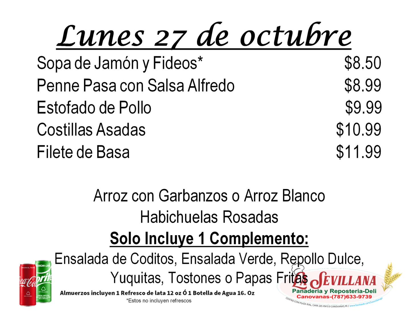 🥘 Menu 27... - La Sevillana Panaderia y Reposteria-Deli | Facebook