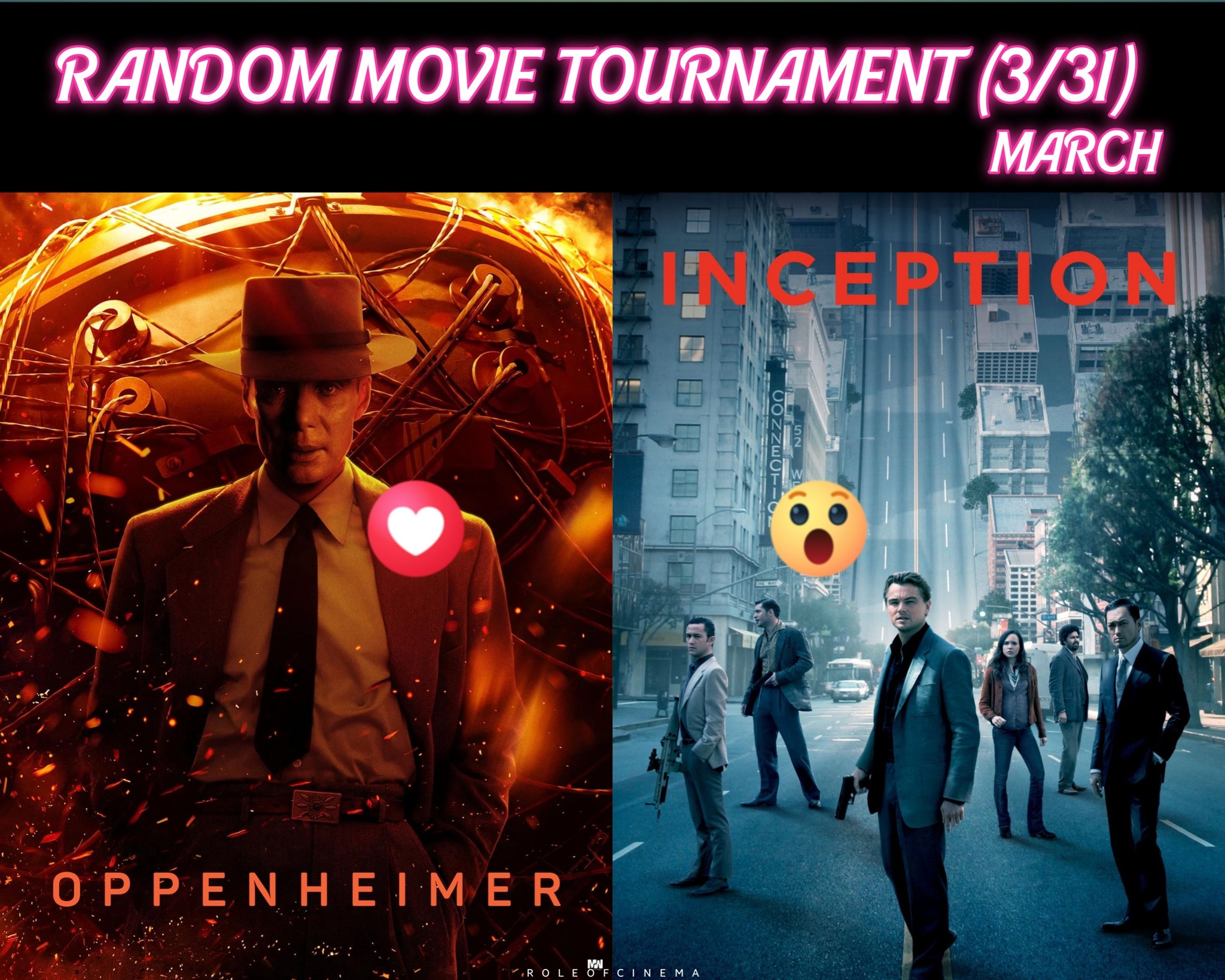 Role - Random Movie Tournament (3/31) – #Oppenheimer vs #Inception ...