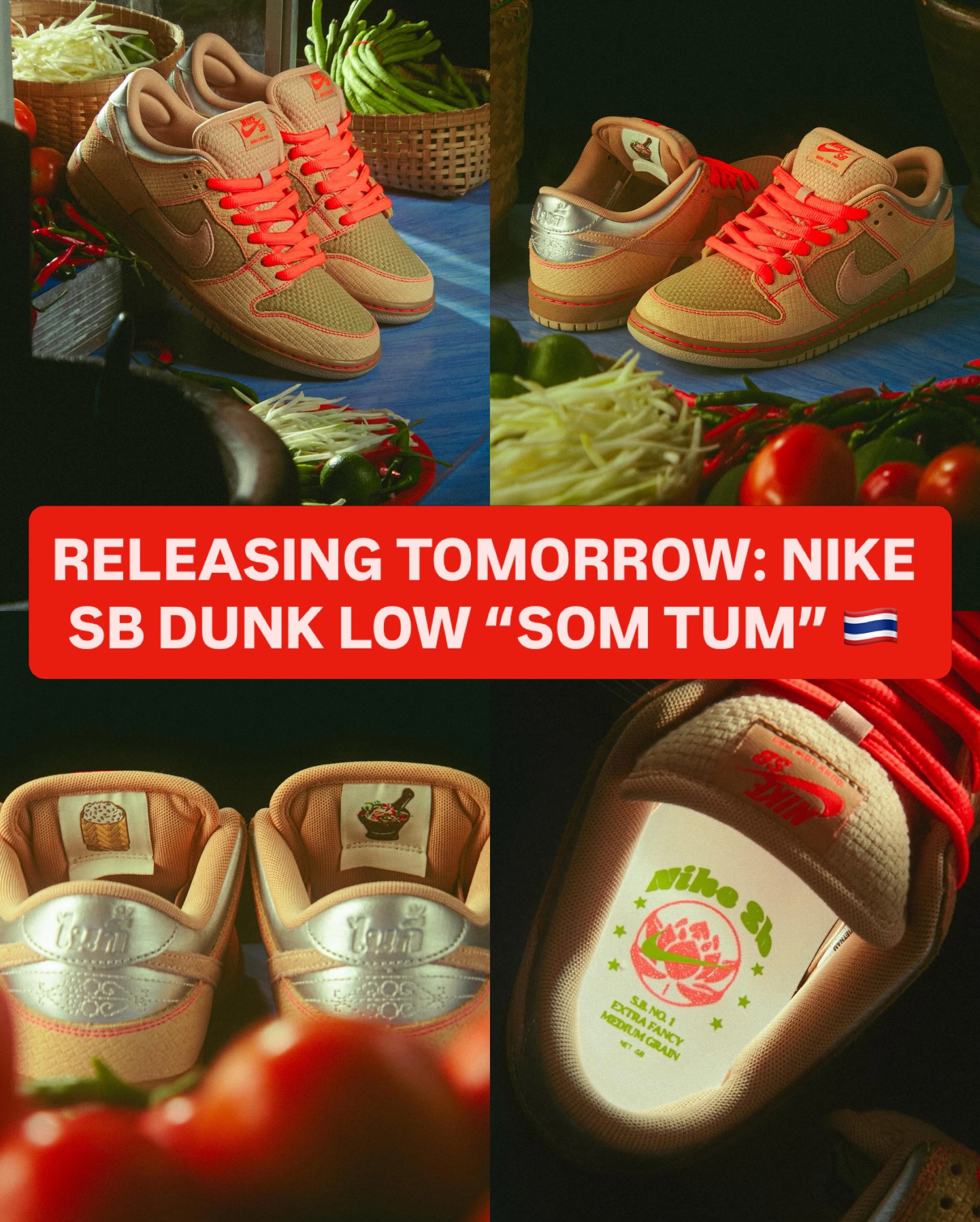 The Nike SB Dunk Low “Som Tum” officially releases tomorrow on 