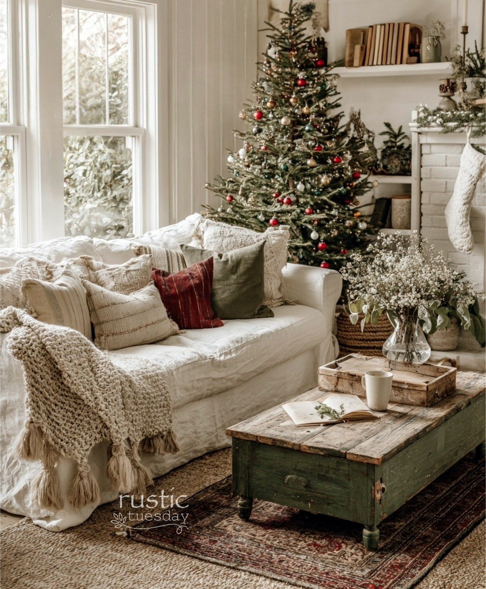 𝚛𝚞𝚜𝚝𝚒𝚌 - A snug sofa, a festive tree, and a cozy mix of pillows... pure ...