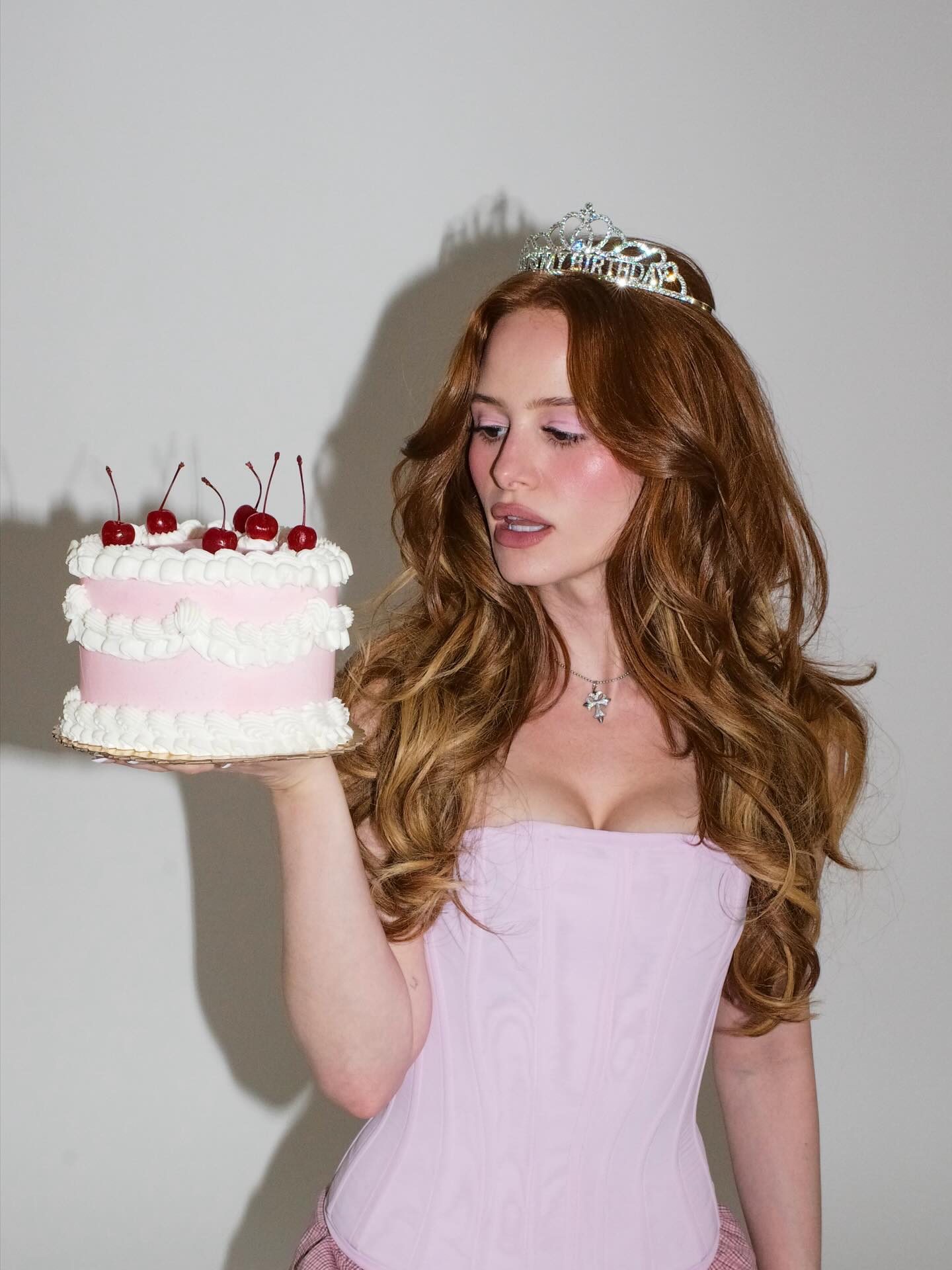 open lace back dress Madelaine Petsch 8 Inch x Inch PHOTOGRAPH Riverdale Polaroid Wearing Pin  Stripes on Pink Carpet kn at Amazon's Entertainment Collectibles Store