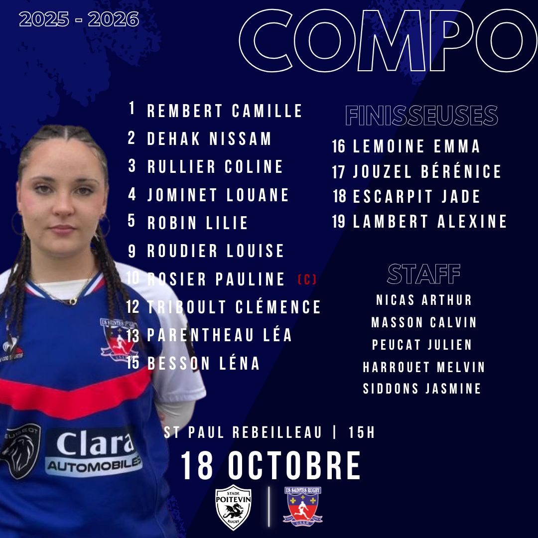 US - 🏆🏉 𝗖𝗢𝗠𝗣𝗢 𝗠𝟭𝟴𝗙 🏉🏆 Voici la composition de nos M18F pour leur match ...