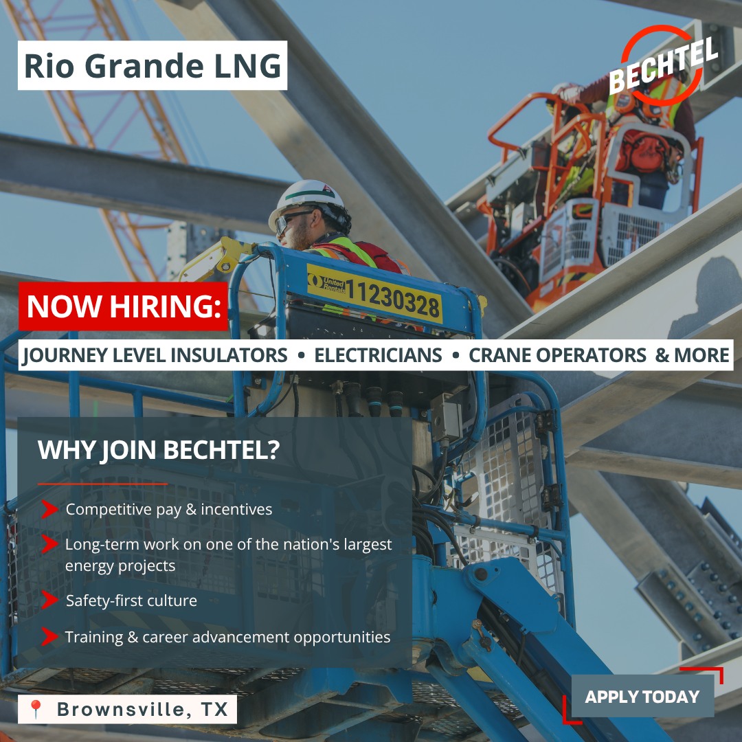 🚧 Rio Grande LNG is hiring Journey Level Insulators, Electricians
