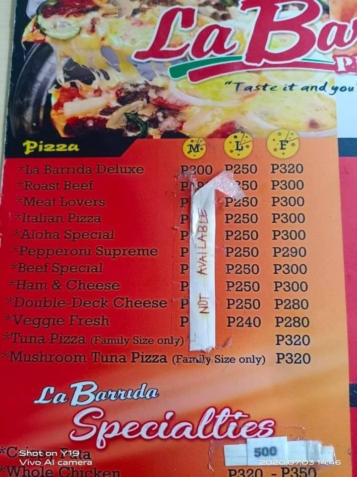 La Barrida menu 😍... - Angkas sa Lucena Delivery Services