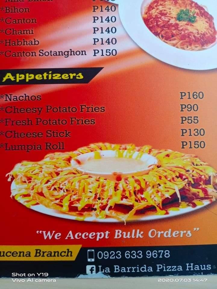 La Barrida menu 😍... - Angkas sa Lucena Delivery Services