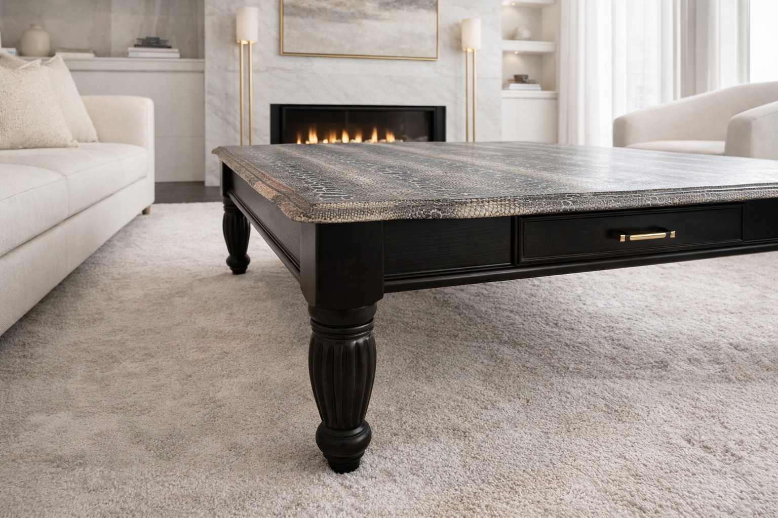Unique Python Snakeskin Pattern Coffee Table – Modern Glam Accent Table ...