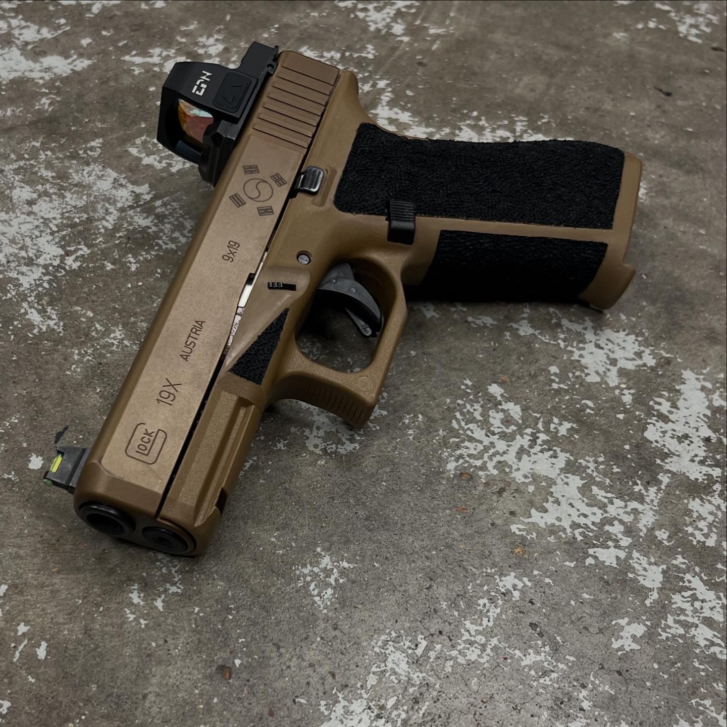 Custom Glock 19x with Cerakote and South Korean flag laser engraving