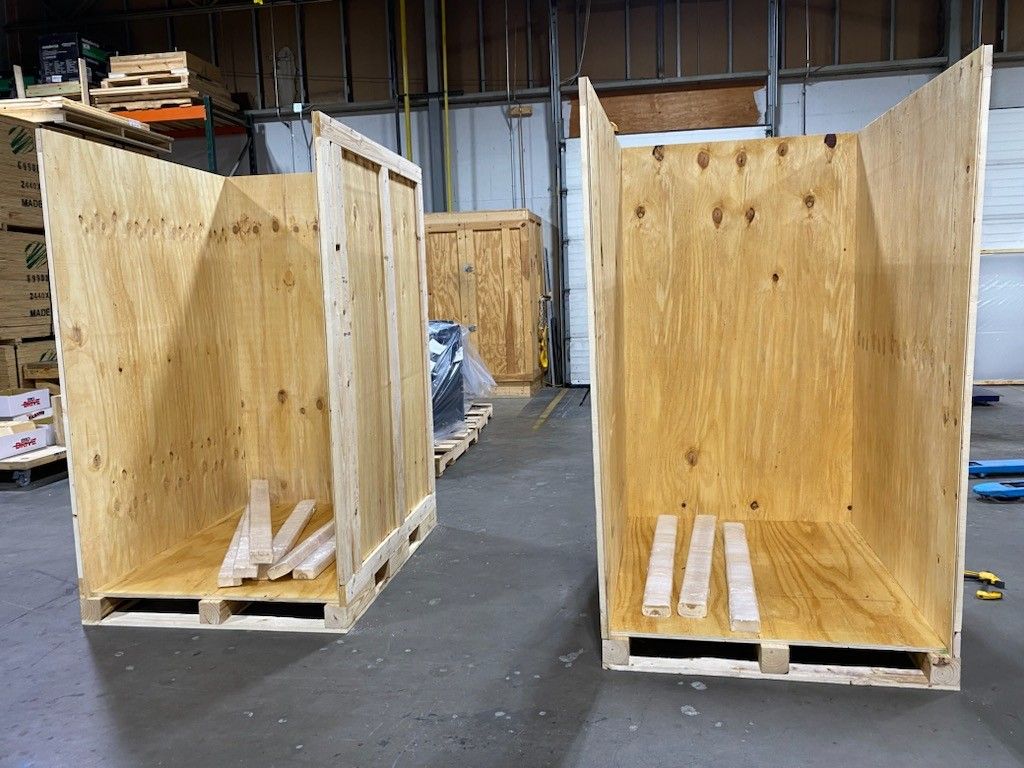 Craters - Two custom-built crates featuring soft-wrapped bracing boards ...