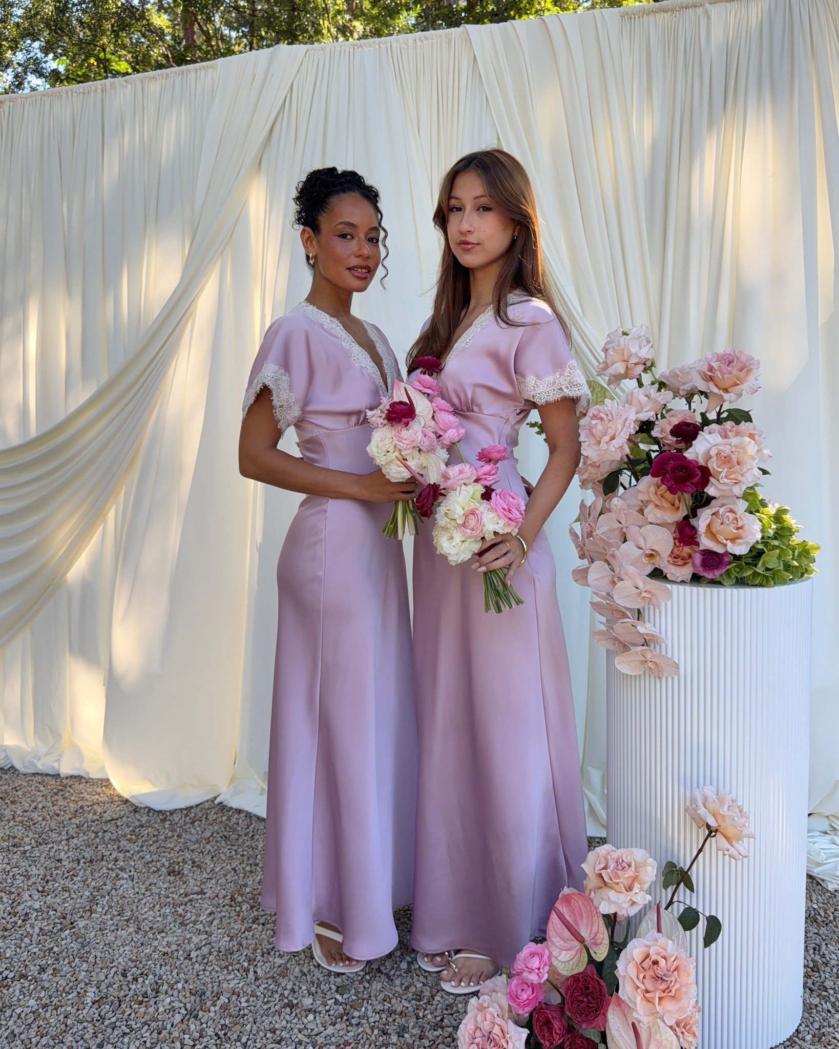 bridesmaid dresses purple shades A color we'll never get over 💜 The Elston Maxi Dress brings the dreamiest shade of lilac to the bridal party. Shop the look here: https://petalandpup.visitlink.me/7FXpZT Discover bridesmaid styles from The wedding purple bridesmaid dresses