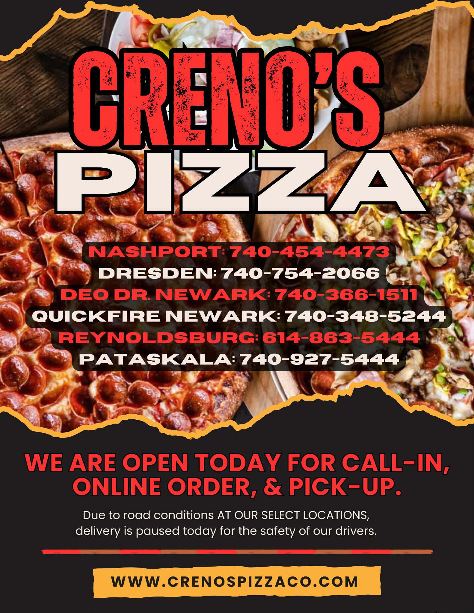 ZanesViral - ️ CRENO’S PIZZA SNOW UPDATE ️ Due to road conditions ...