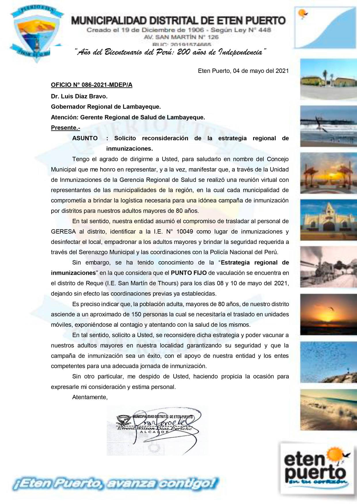 Como - 📌OFICIO N°086-2021-MDEP/A, emitido por mesa de partes virtual ...