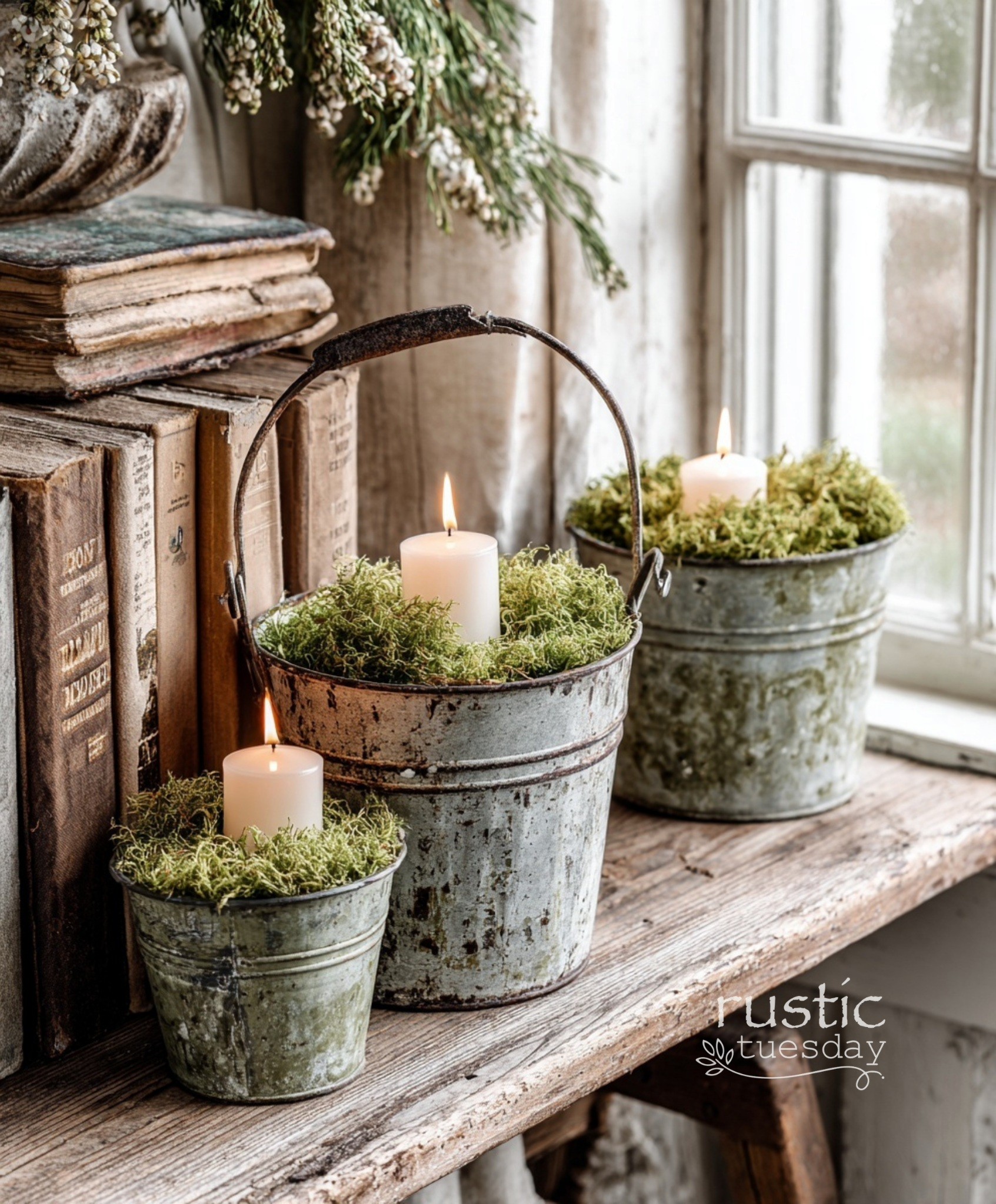 𝚛𝚞𝚜𝚝𝚒𝚌 - Weathered pots and winter sprigs… understated and so cozy... 🍃 ...