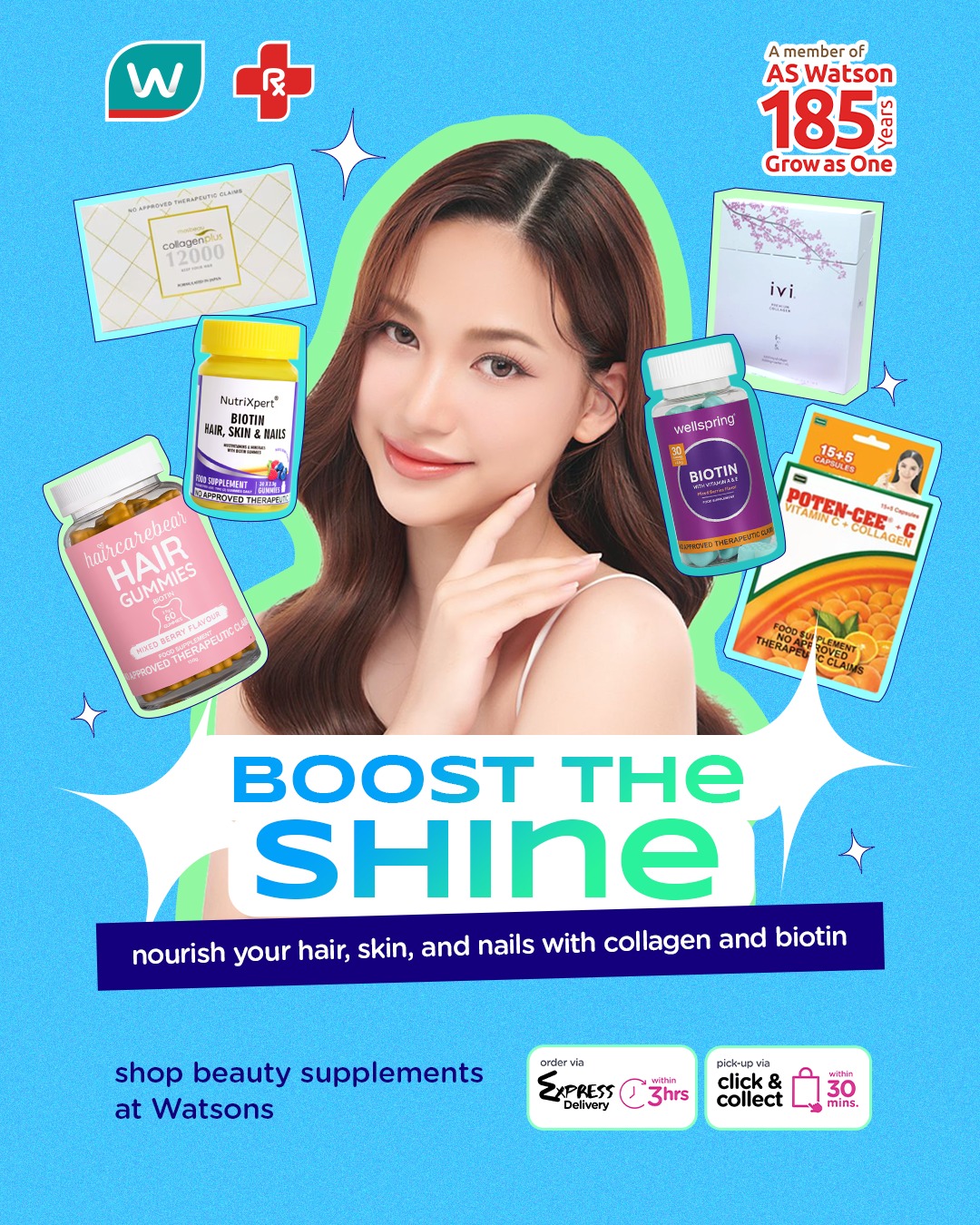 Your daily glow starts from within. Talk to your doctor about collagen and biotin supplements to support healthy-looking skin, hair, and nails. #WatsonsPH #ASWatsons185
