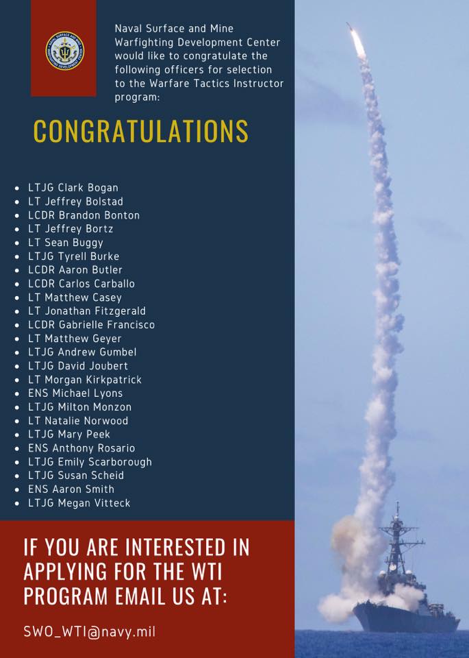 Congratulations to the newest Officers selected for the Warfare Tactics ...