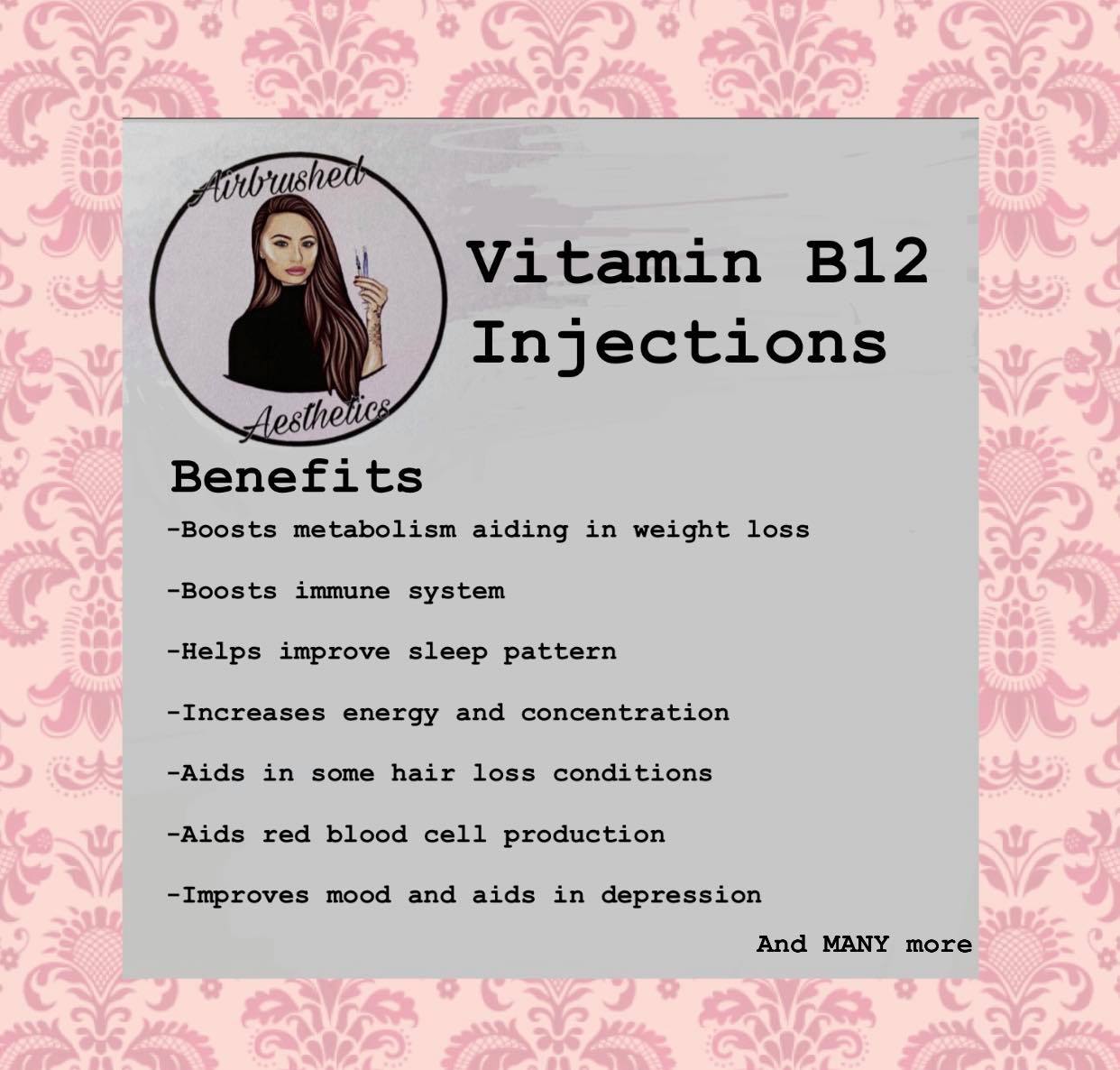 vitamin b12 injection once a week injections available now 💉🌡️ One injection- £20 Course of 4 injections- £70 (one week) Vitamin B12 injections are recommended monthly for wellness purposes bundle-product-COV11811022- 5-Amino-1MQ Human Clinical Trials Lot #:Lot #: N9BPC15710/0328